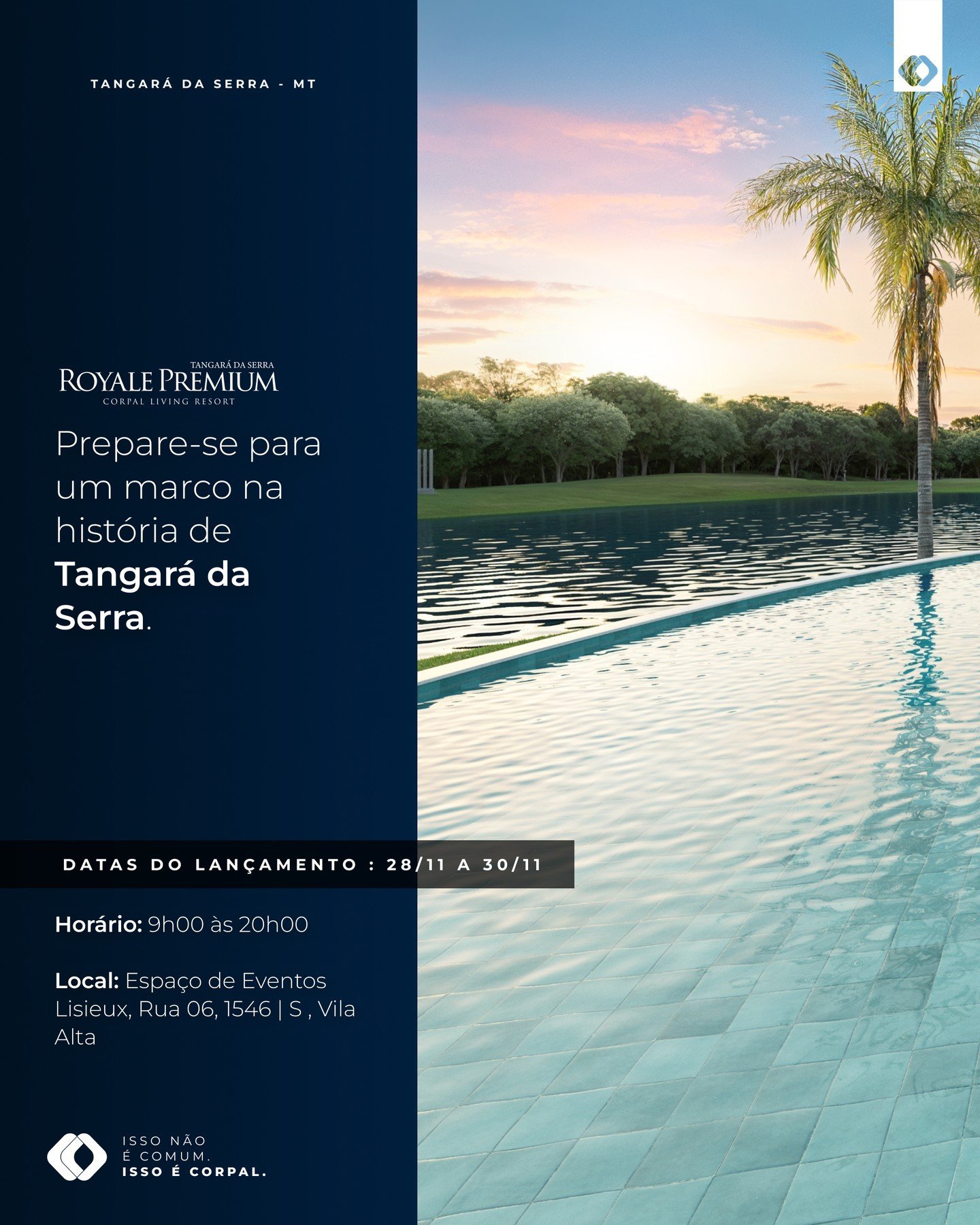 Prepare-se para dar o primeiro passo para uma vida extraordin&aacute;ria em Tangar&aacute; da Serra.

📅 Anote essas datas: 28, 29 e 30 de novembro.
🕘 Hor&aacute;rio: 9h00 &agrave;s 20h00
📍Local: Espa&ccedil;o de Eventos Lisieux , Rua 06, 1546 - S 