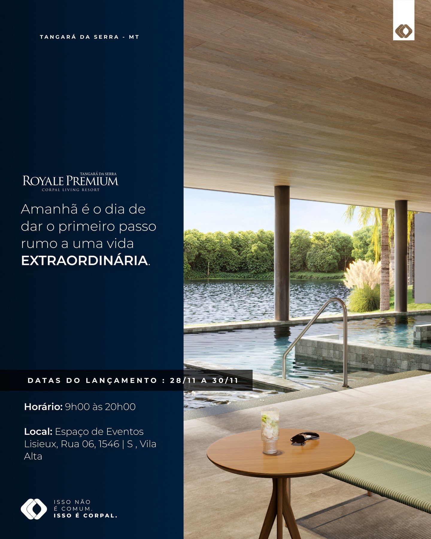 Amanh&atilde; &eacute; o grande dia! ✨ Amanh&atilde;, voc&ecirc; dar&aacute; o primeiro passo rumo a uma vida extraordin&aacute;ria!

🌟 Tangar&aacute; da Serra nunca viu nada parecido com o Royale Premium.

📅 28, 29 e 30 de novembro ser&atilde;o di