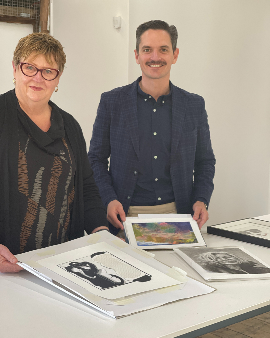 Wendy Teakel, Artist and Marcus Mills-Smith, Ginninderry at the judging of the Ginninderry Drawing Prize.