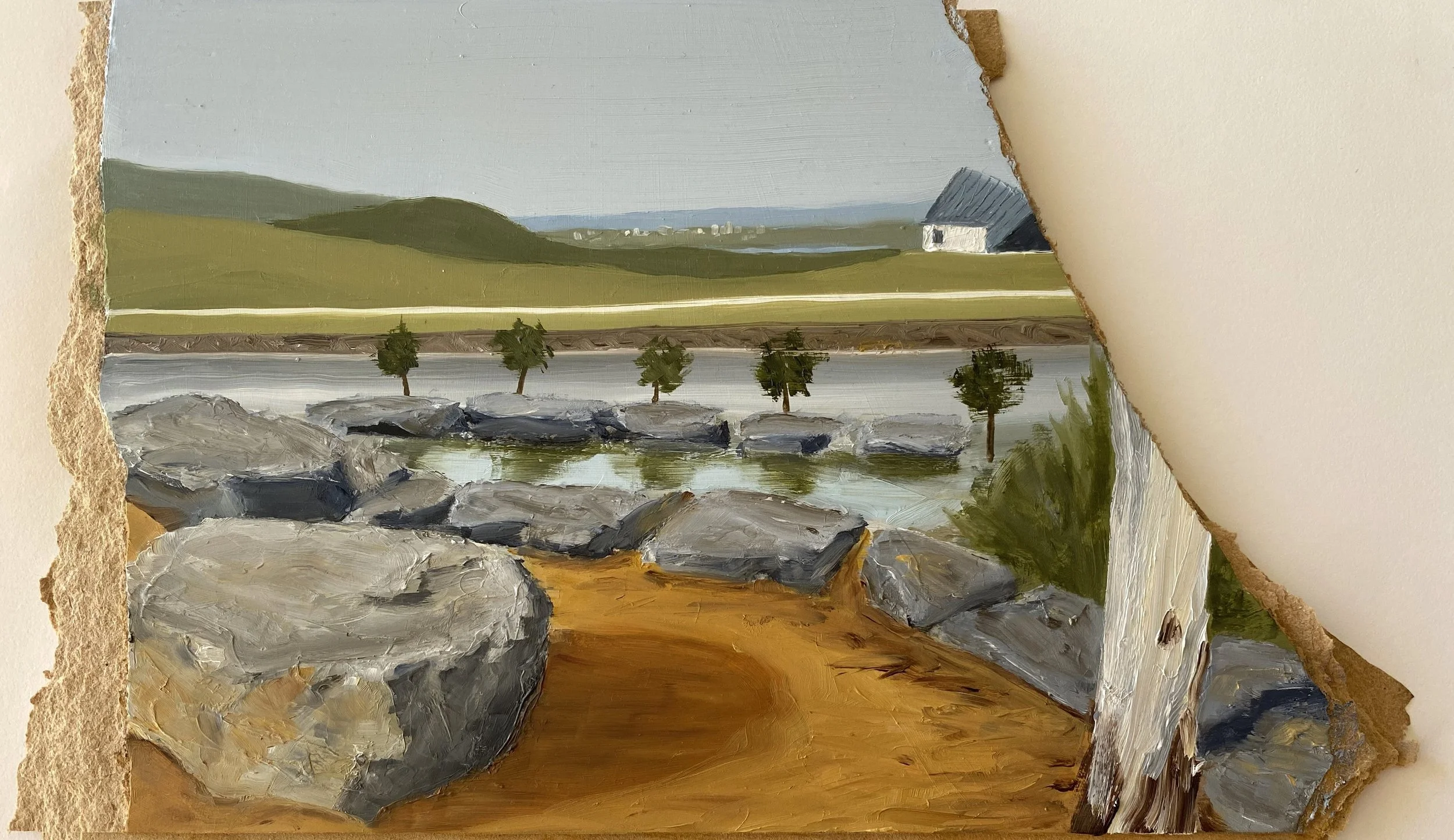 VonnePoole_ViewFromTheArboretum2_2024_OilOnBrokenFloorboard_19x31cm.jpeg