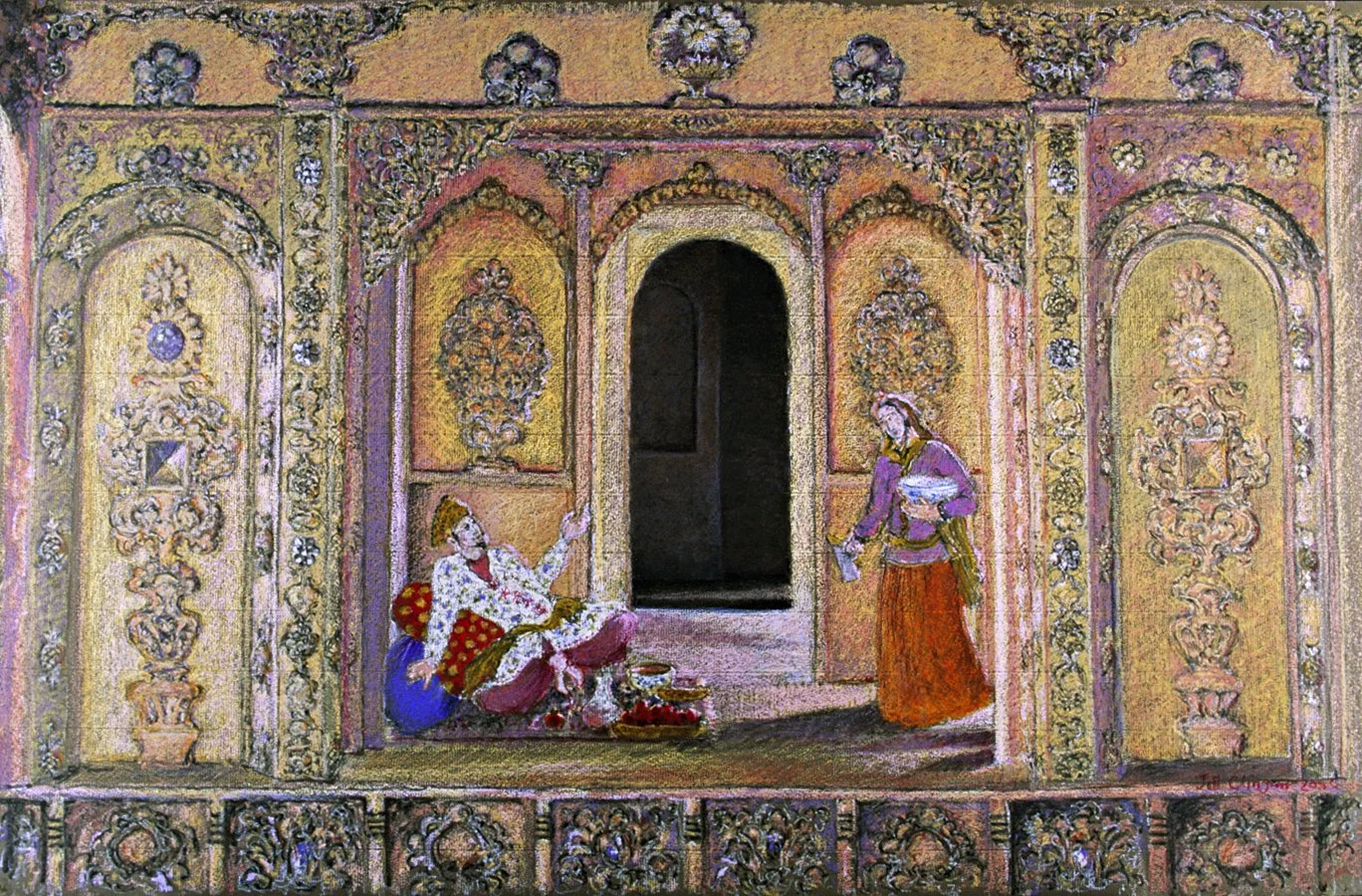 Tea on a terrace. Oil pastel. 44cm x 63cm.jpg
