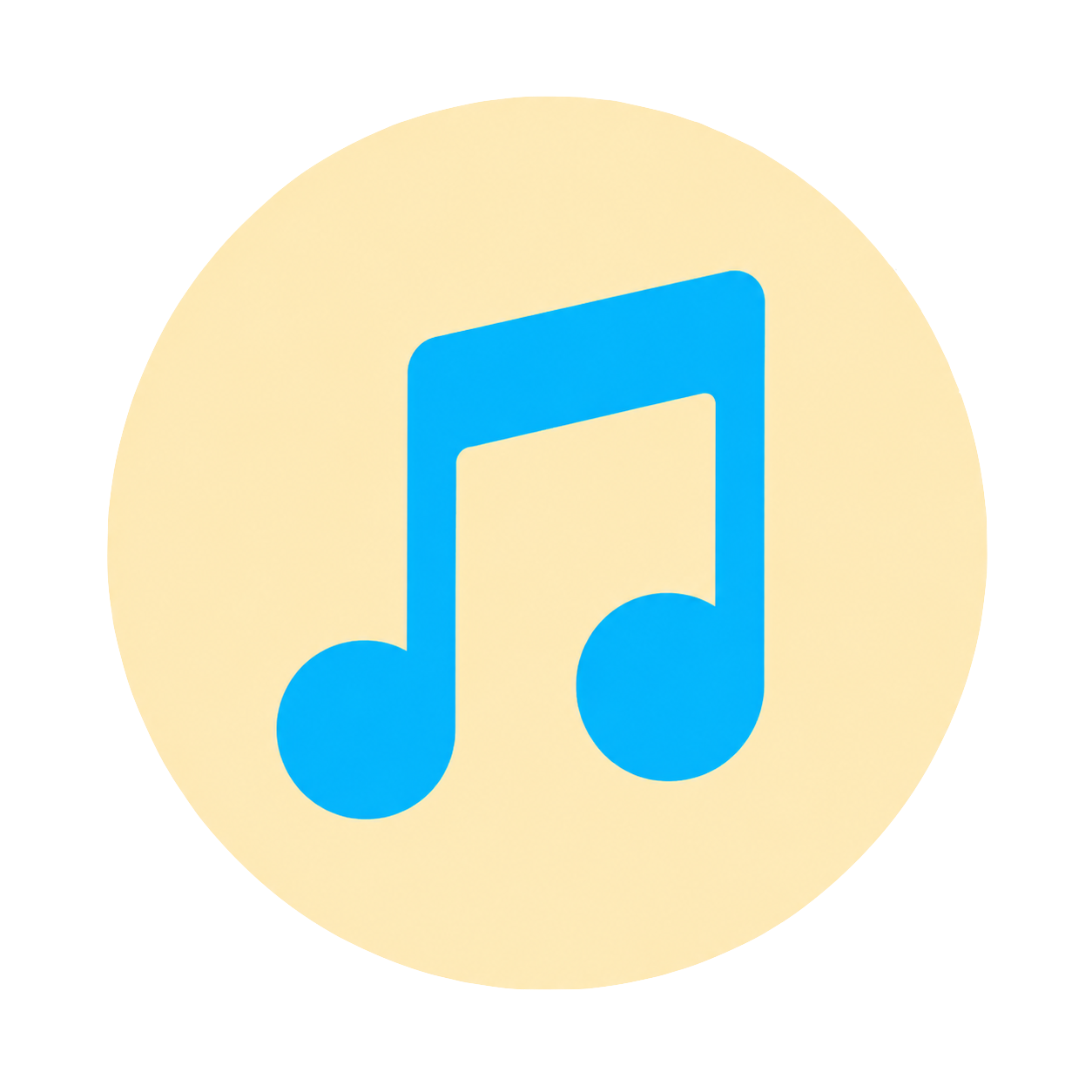 Yellow circular icon with a blue musical note in the center.