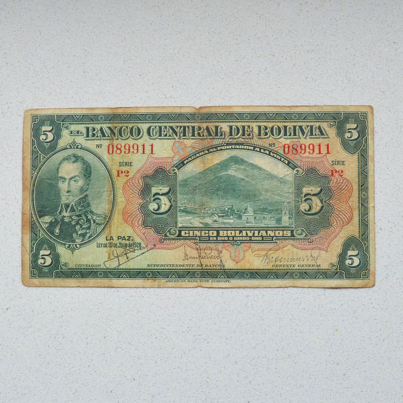 Bolivia 1928 (1935) 5 Bolivianos - F-12