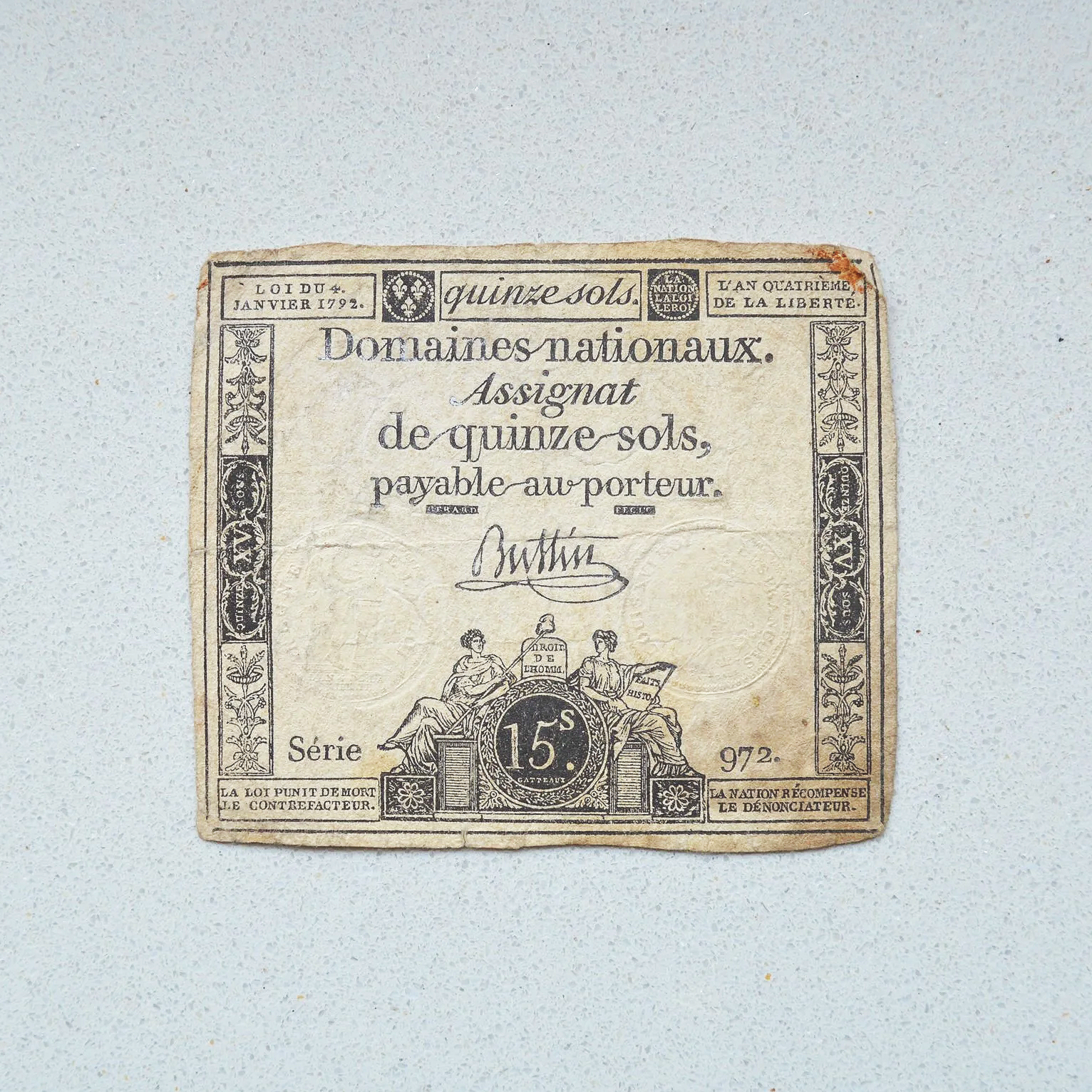 France 1792 Assignat de 15 Sols - F-12