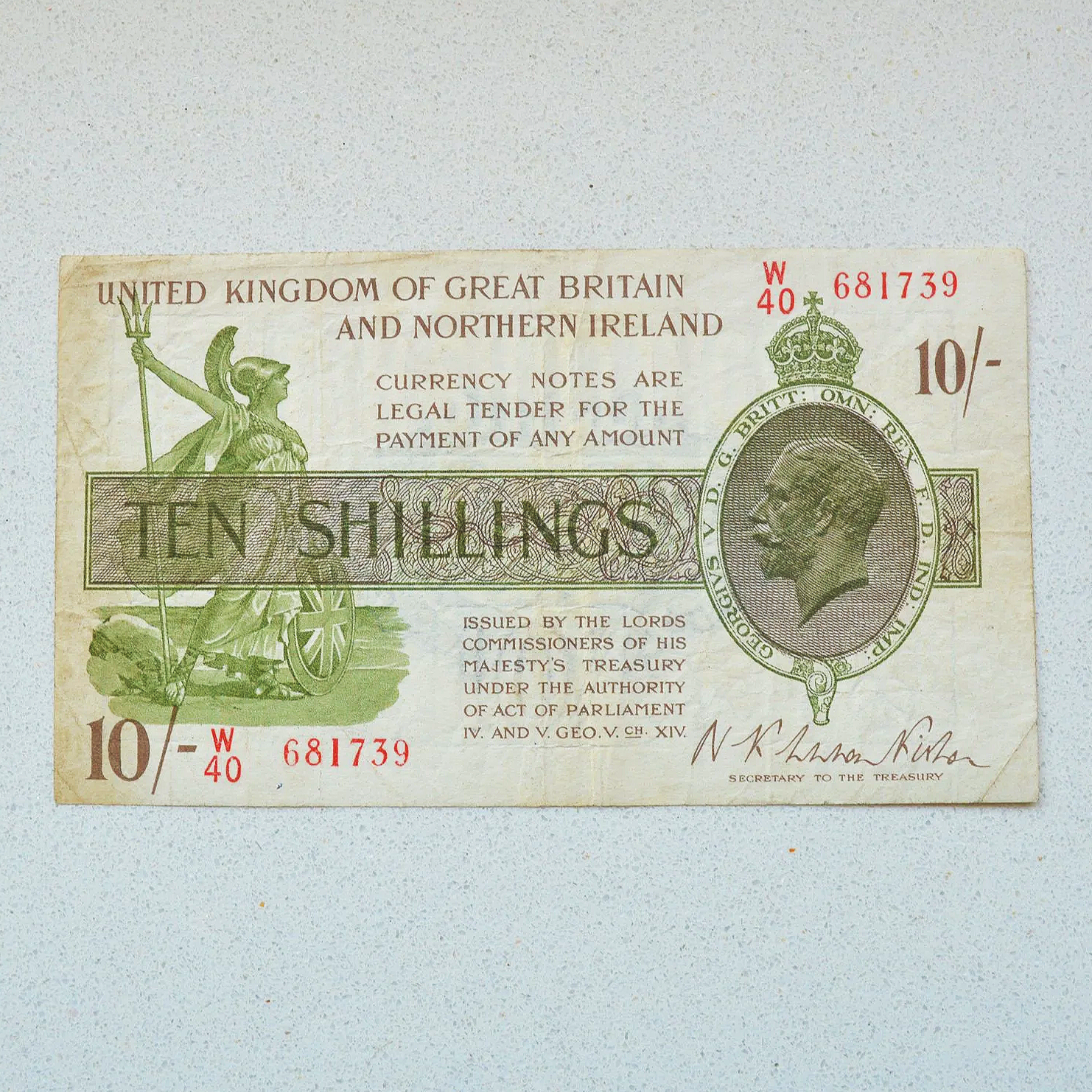 United Kingdom 1927 'Northern' Added 10/- Treasury Note - F-15