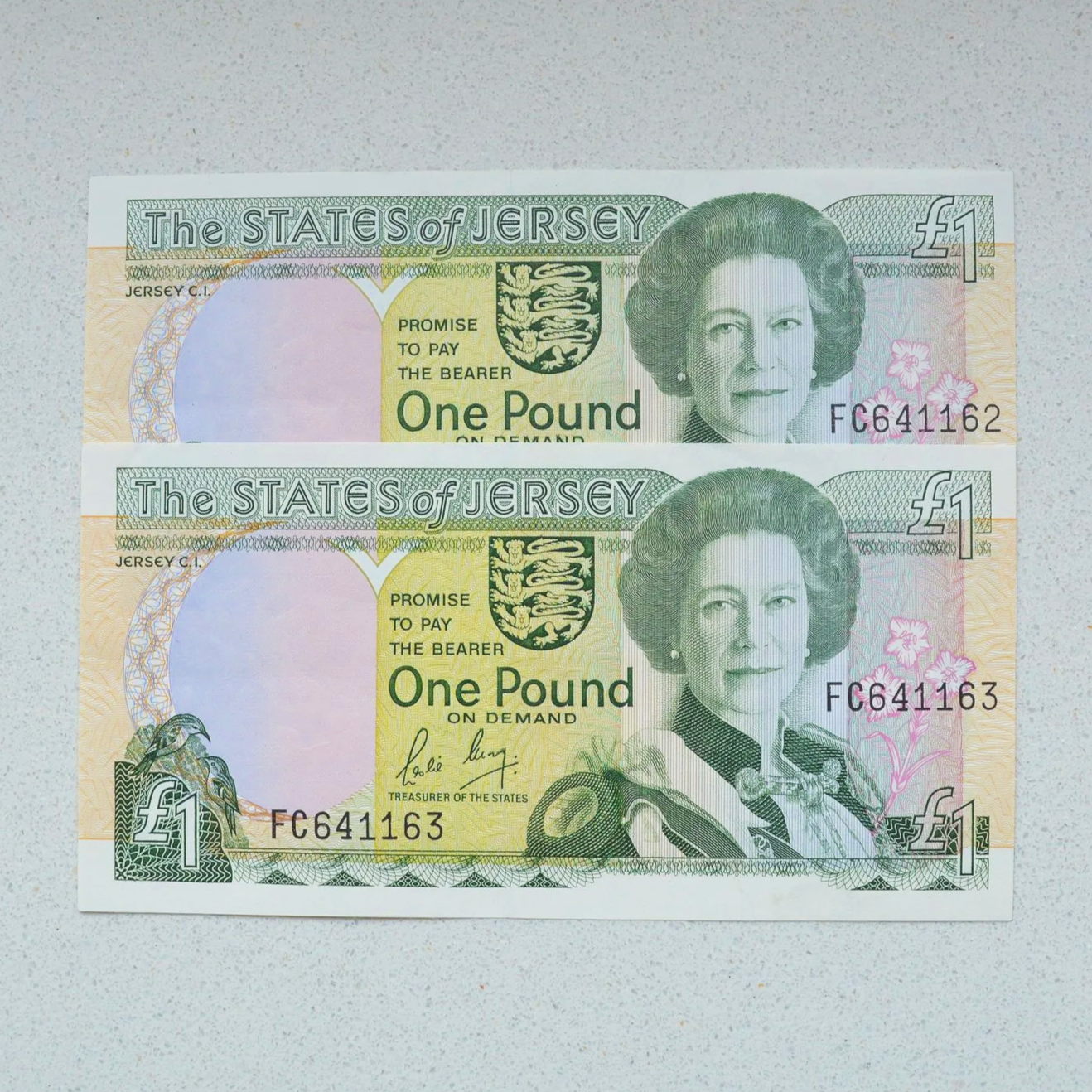 Jersey 1989 Pound Notes, 2 Consecutive - UNC-60 & AU-58