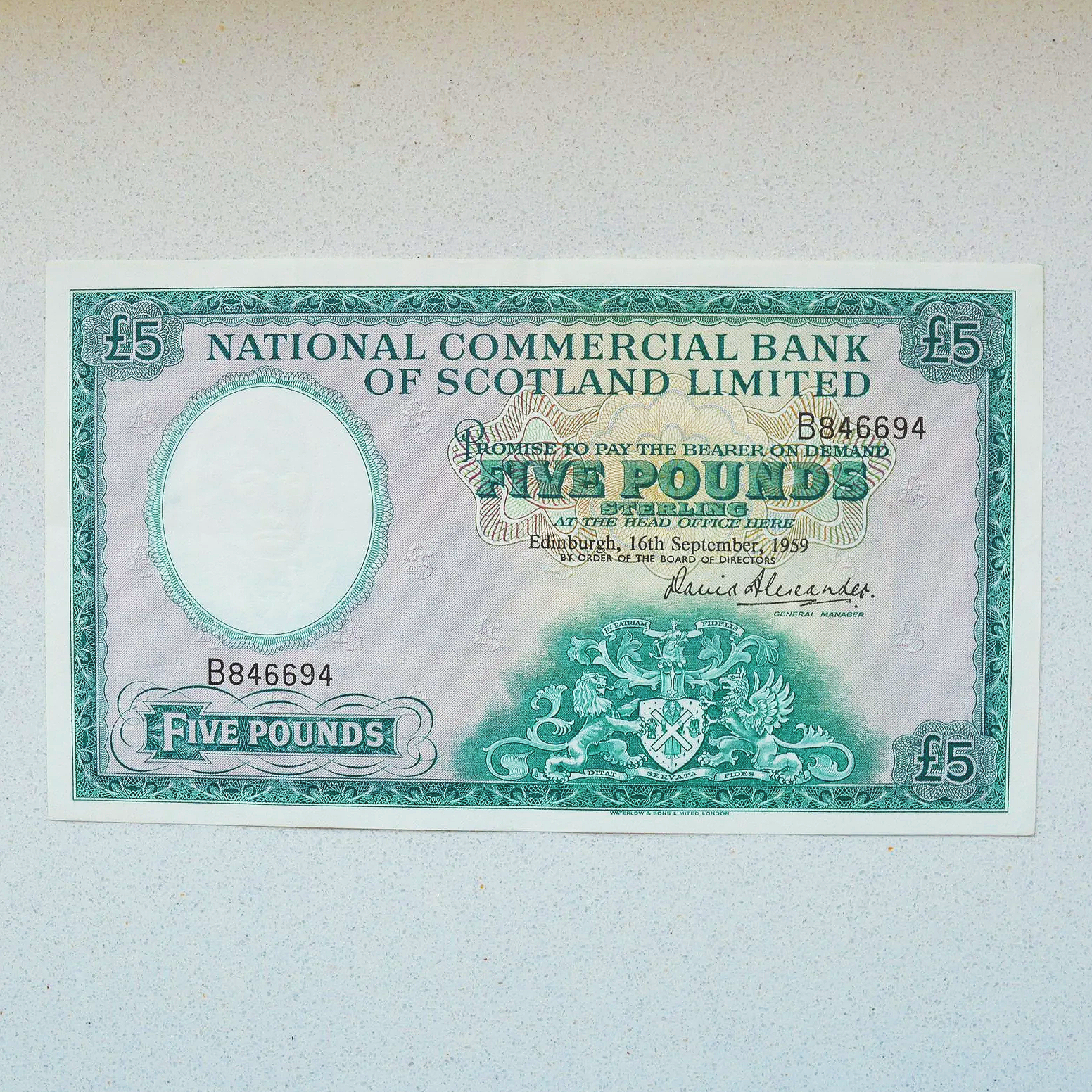 Scotland 1959 National Commercial Bank of Scotland 5 Pounds - AU-50