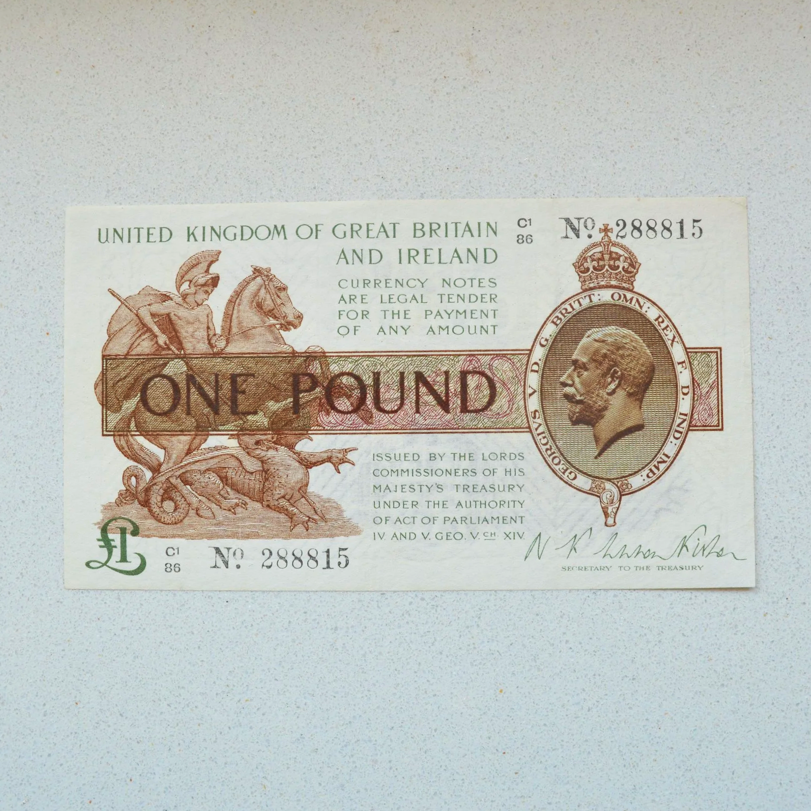 United Kingdom 1923 Fisher £1 Treasury Note - EF+ Net