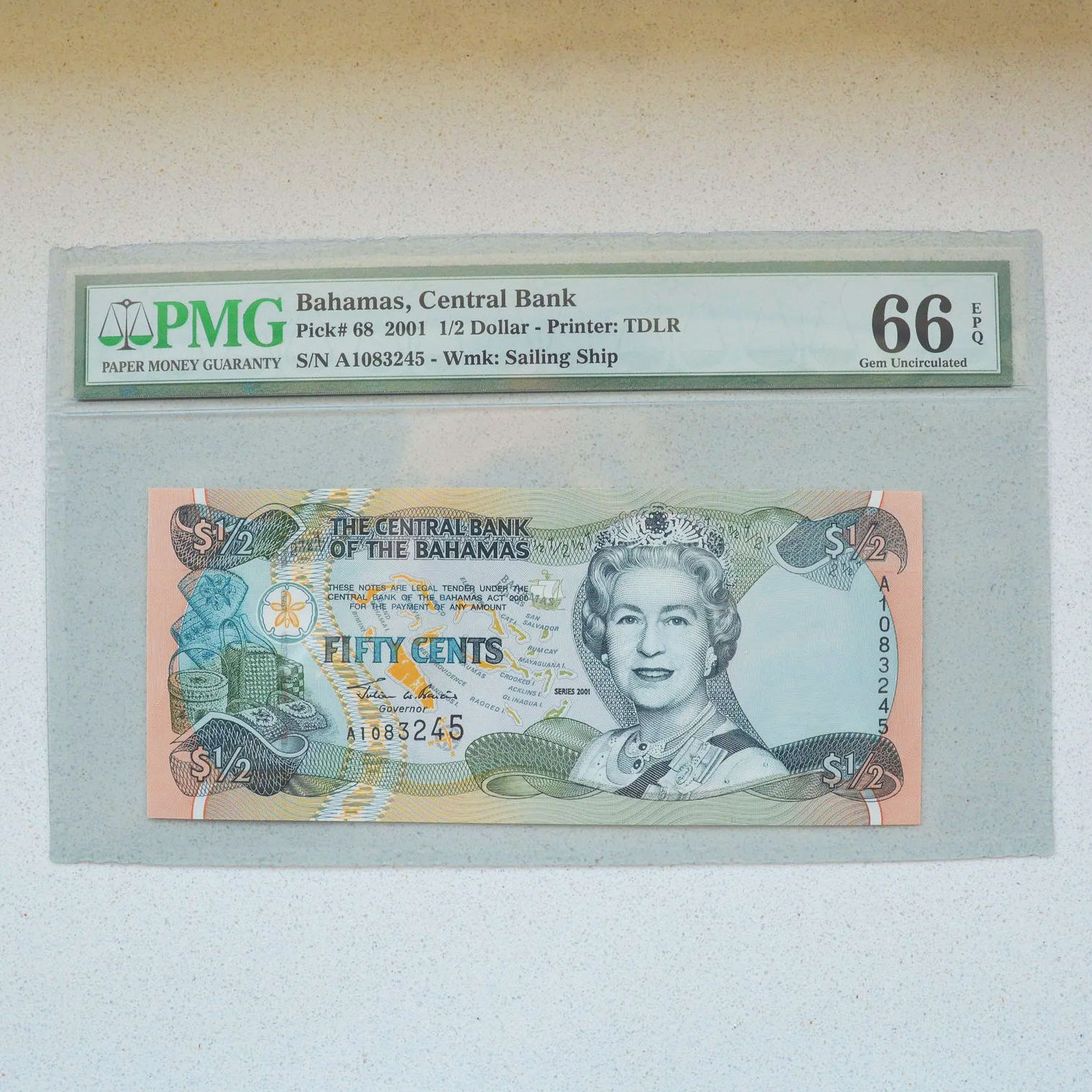 Bahamas 2001 1/2 Dollar - PMG Superb Gem UNC 66 EPQ