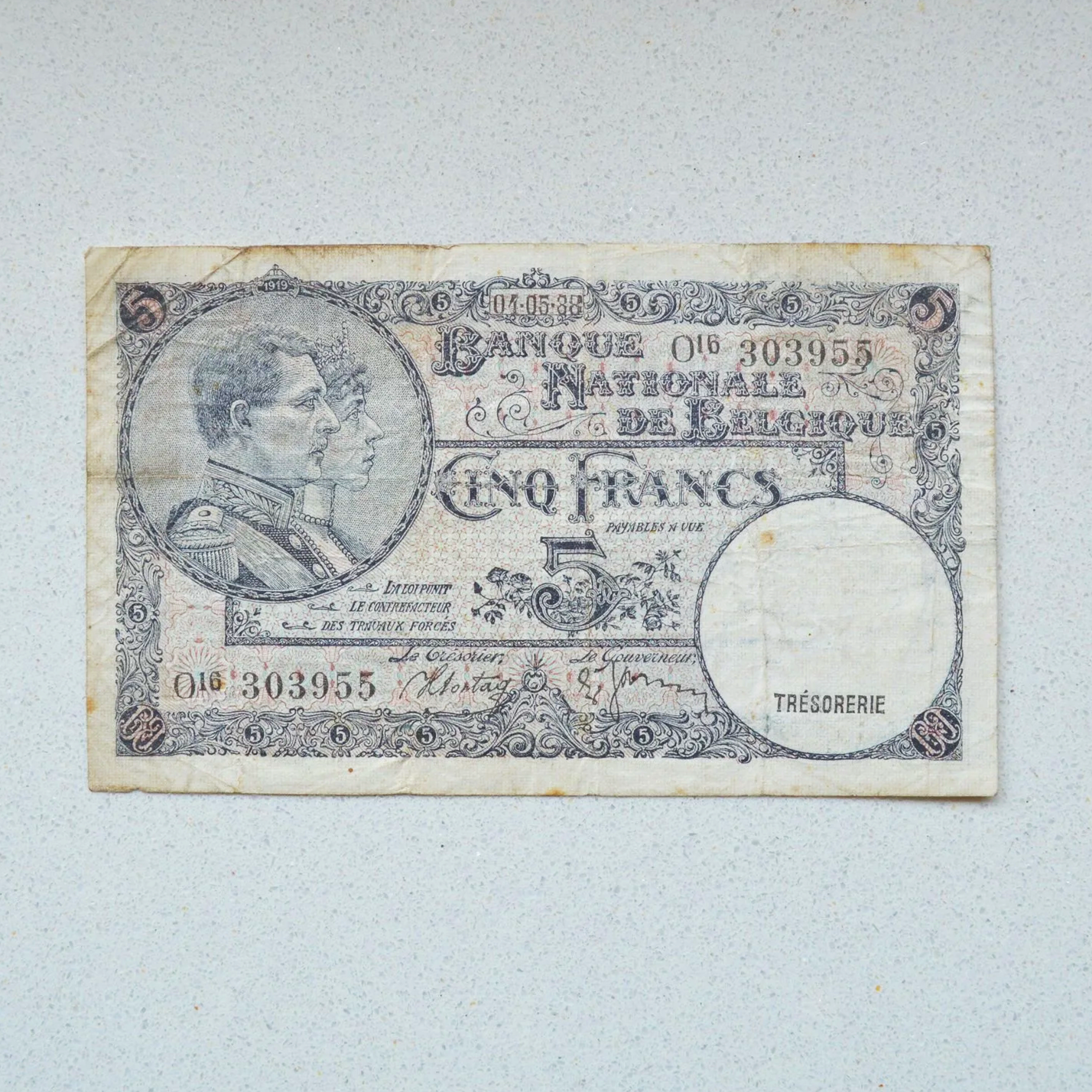 Belgium 1933 '1988' Date Error 5 Francs - F+ Net