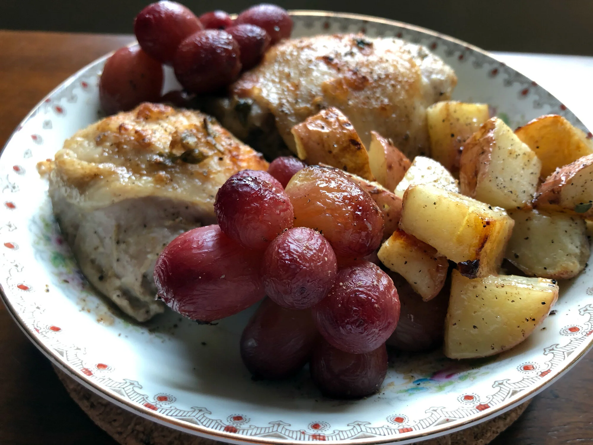 Chicken Thighs with Roasted Grapes and Potatoes