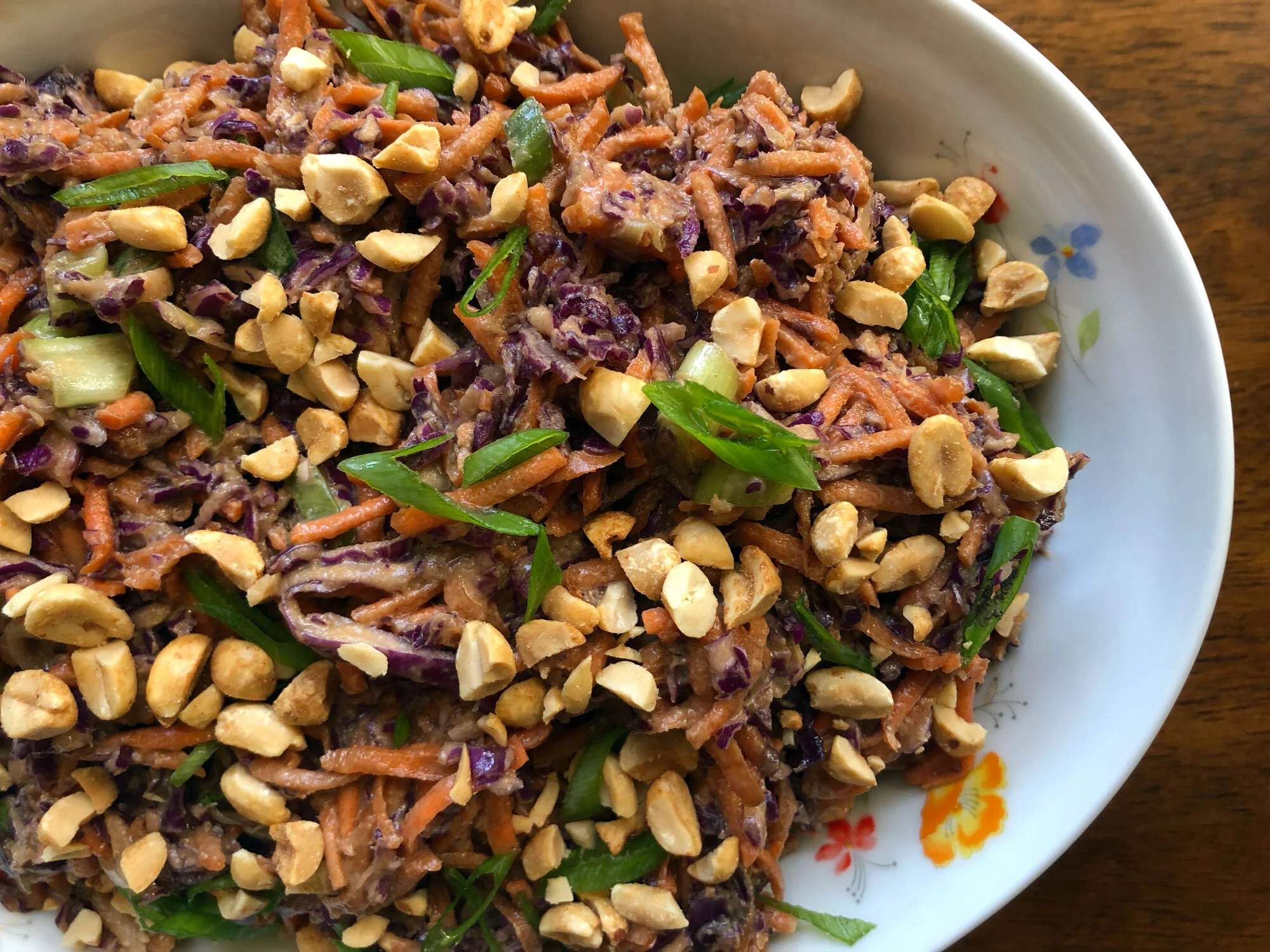 Carrot Slaw with Creamy Peanut Sauce