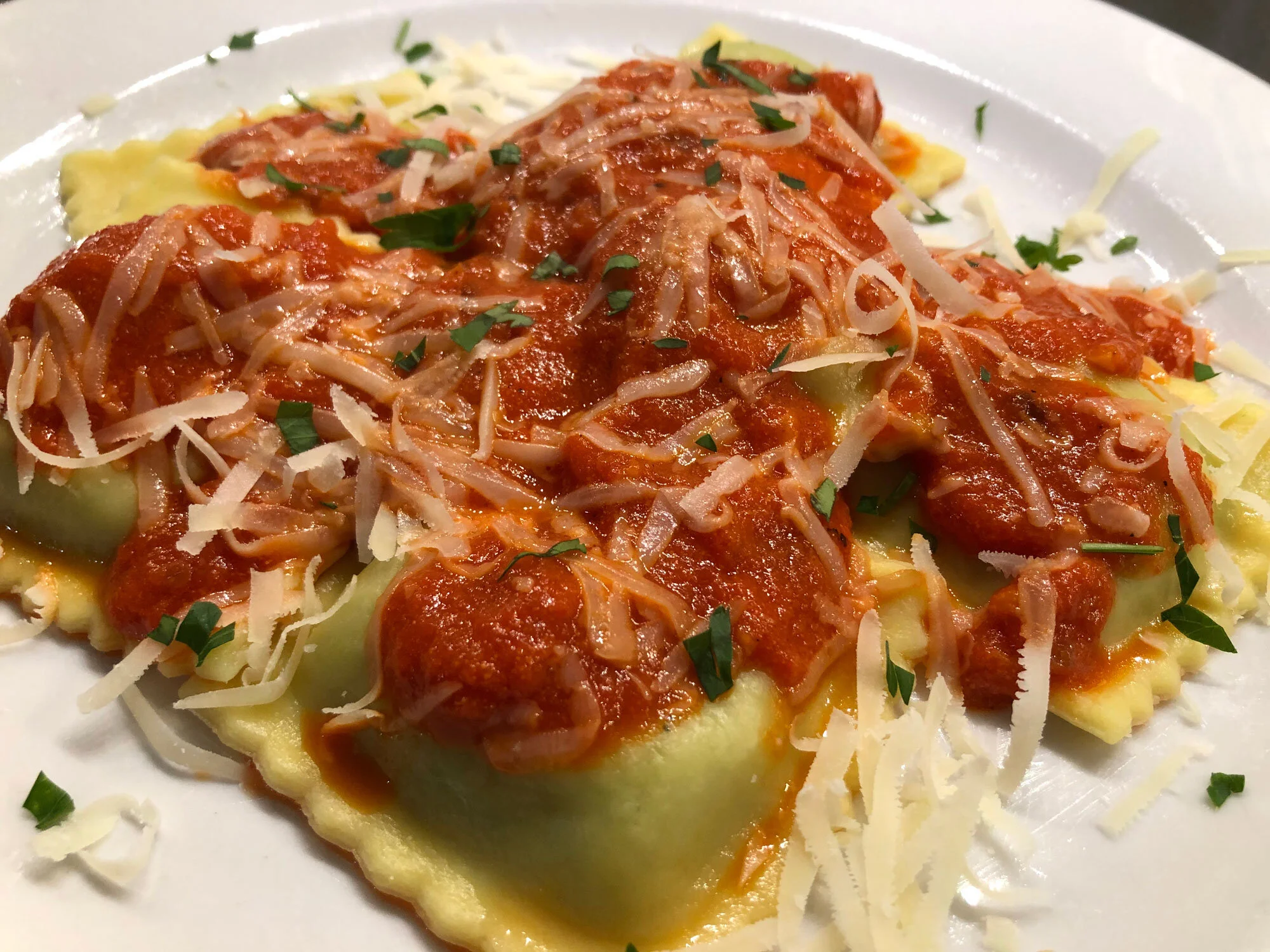 Spinach and Cheese Ravioli with Roasted Red Pepper Sauce