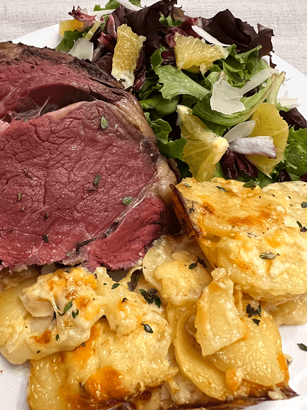 Boneless Rib Roast and Three Cheese and Herb Scalloped Potatoes