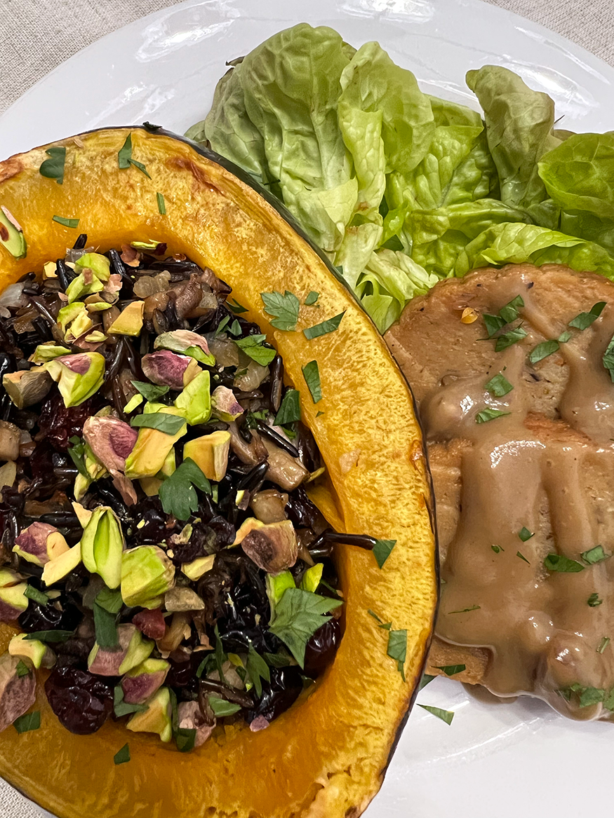 Stuffed Acorn Squash with Wild Rice and Cranberries