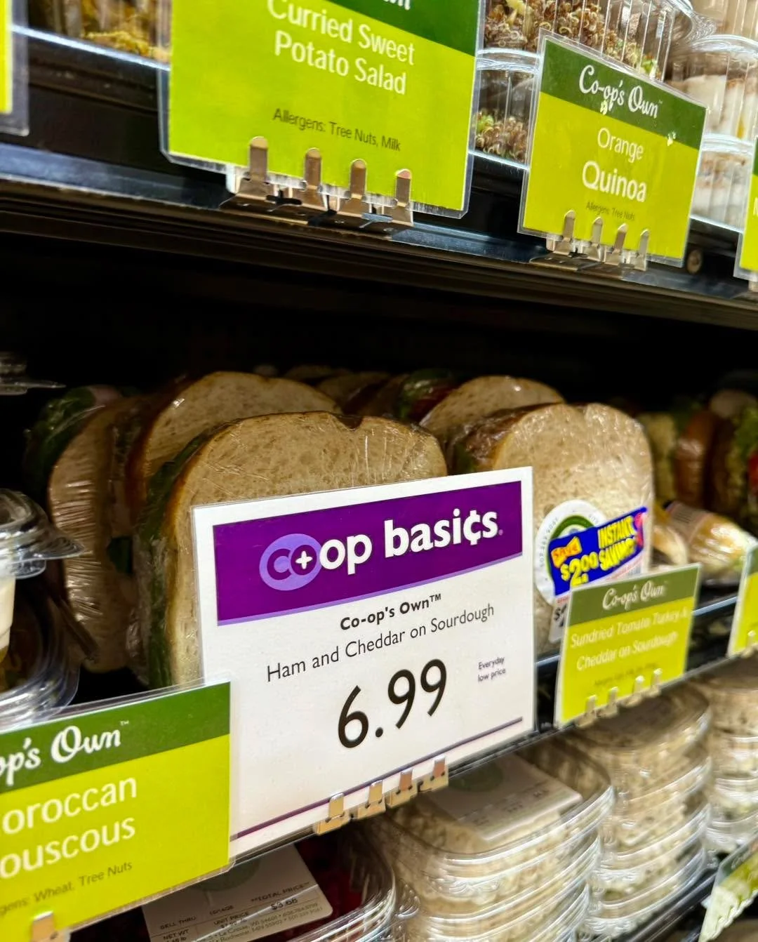 Lunchtime just got more affordable! 🥪💚
 
Check out our new Co+op Basics &trade; items in the deli and bakery. Fresh sandwiches, deli salads, and sweet treats at everyday low prices.
 
Delicious, budget-friendly, and ready when you are.