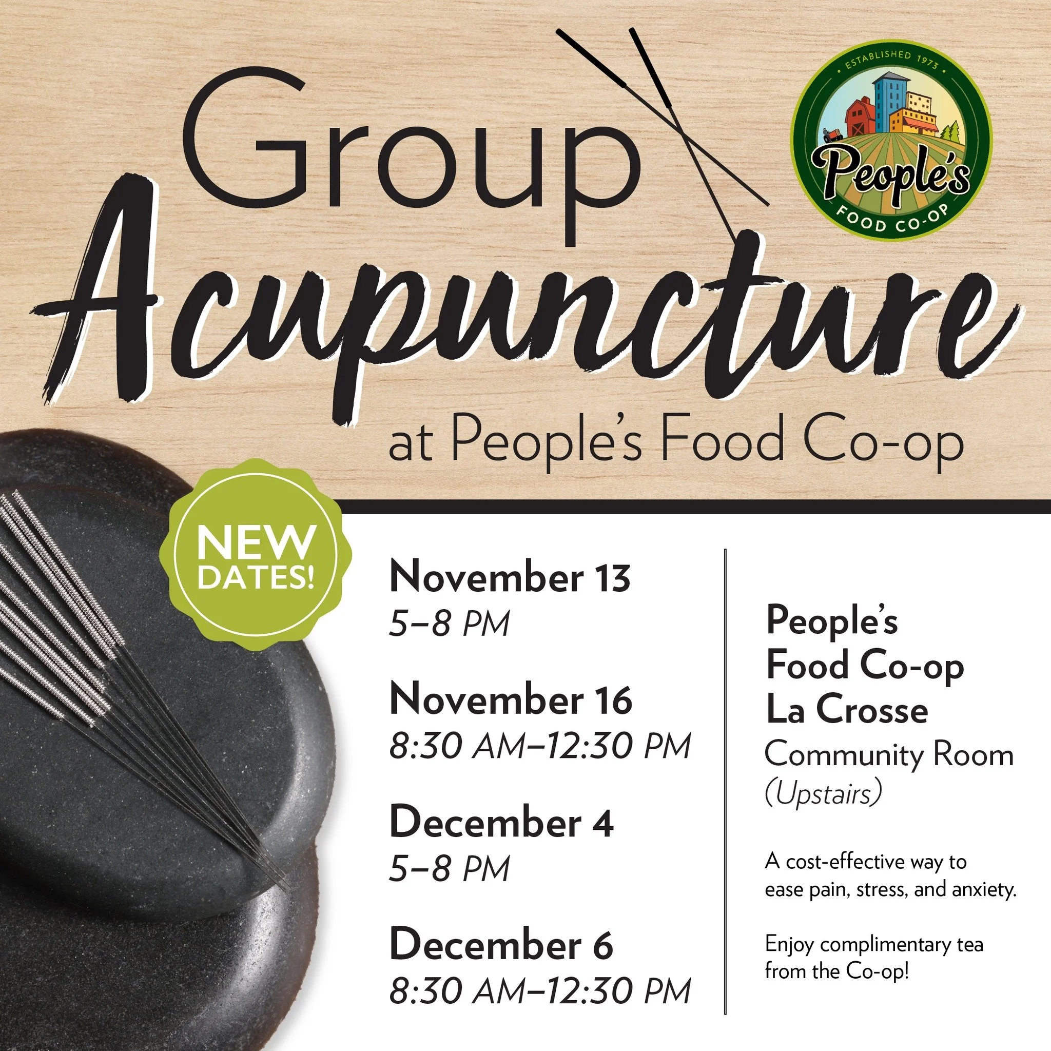 Our Community Acupuncture sessions with Dr. Brennan Quinn, DACM are back! 🌿
We still have time slots available Sunday, Nov. 16th &mdash; don&rsquo;t miss your chance to unwind in a zero-gravity chair, sip complimentary tea, and enjoy a restorative t
