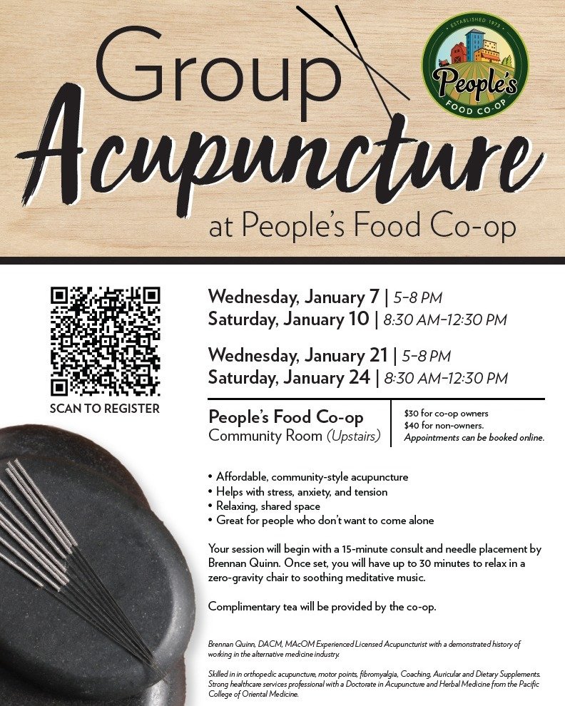 Tomorrow is your chance to start the new year feeling calm, balanced, and restored.
Our Community Acupuncture sessions with Dr. Brennan Quinn, DACM begin tomorrow! Relax in a zero-gravity chair, sip complimentary tea, and enjoy a deeply restorative t