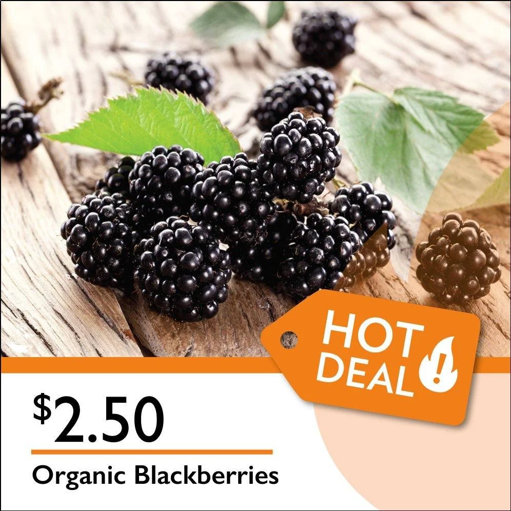 Stock up on Organic Blackberries &ndash; just $2.50 per package! 
These sweet, juicy blackberries are bursting with fresh flavor and are perfect for snacking, baking, or adding to smoothies and desserts. Grown organically and at their peak this seaso