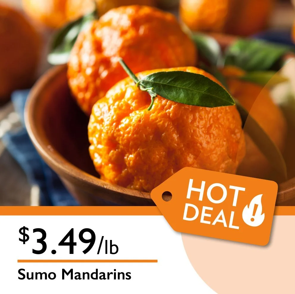 Stock up on Sumo Mandarins &ndash; just $3.49 per pound!
These extra-sweet, super-juicy mandarins are bursting with flavor and easy to peel, making them perfect for snacking, lunches, or sharing with the whole family. Sumo Mandarins are at their peak