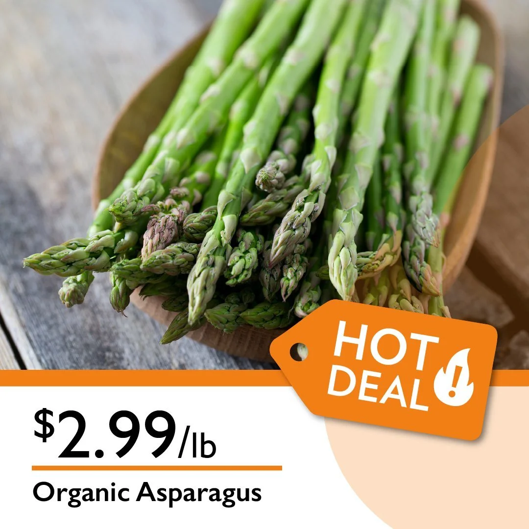 Spring must be in the air at the Co-op! 🌱 Enjoy fresh organic asparagus for just $2.99 per pound, that's over 60% off!
Crisp, green, and delicious, this seasonal favorite is the perfect way to welcome spring. Stop by and grab some while this amazing