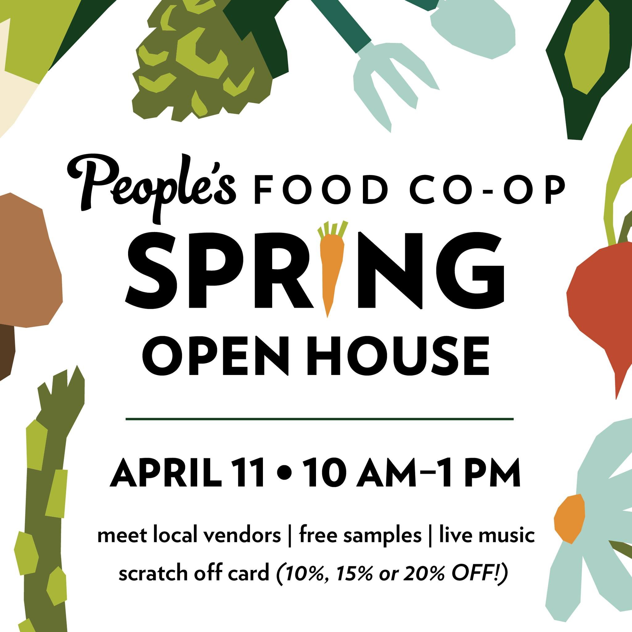 Save the date for our Spring Open House on Saturday, April 11 from 10 AM&ndash;1 PM at both locations. 🌷

Join us for a festive spring celebration featuring local vendors, product samples, and live music throughout the co-op. It&rsquo;s the perfect 