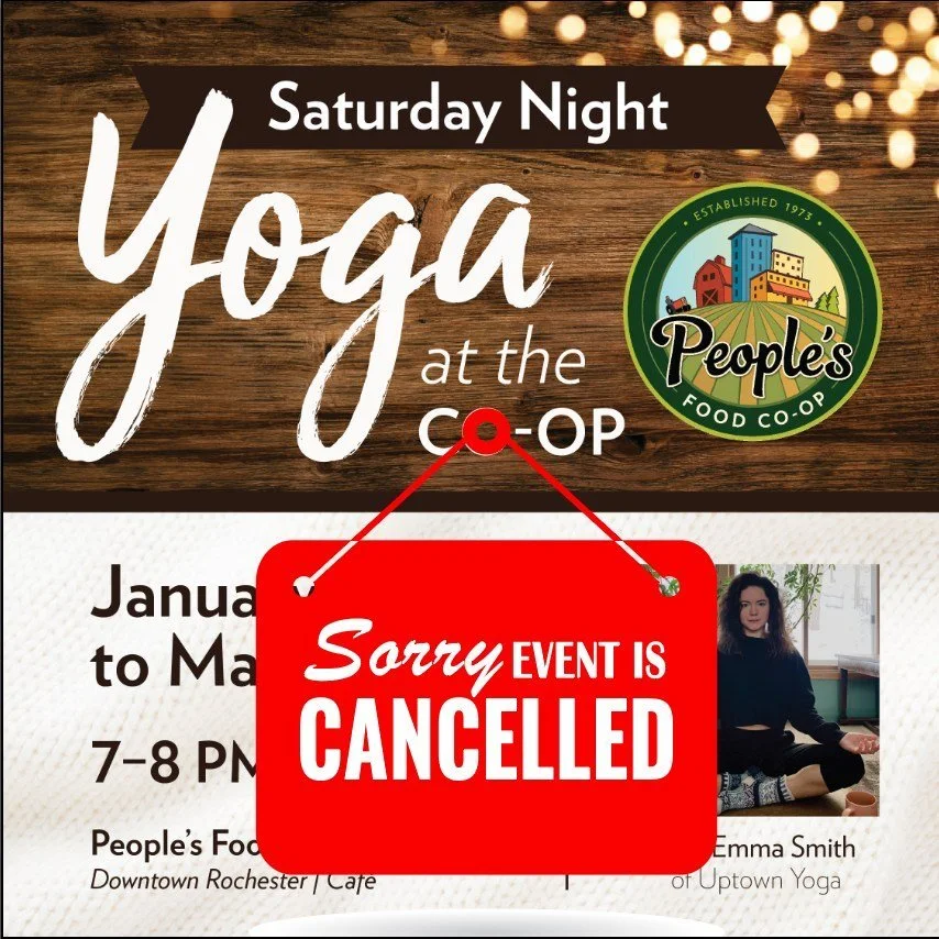 RESCHEDULED for March 21: Due to the imposing weather, Yoga at the Co-op is cancelled for Saturday. ❄️ Your safety comes first, and we don&rsquo;t want anyone risking the roads to make it in. We hope you stay warm, take a little time to stretch at ho