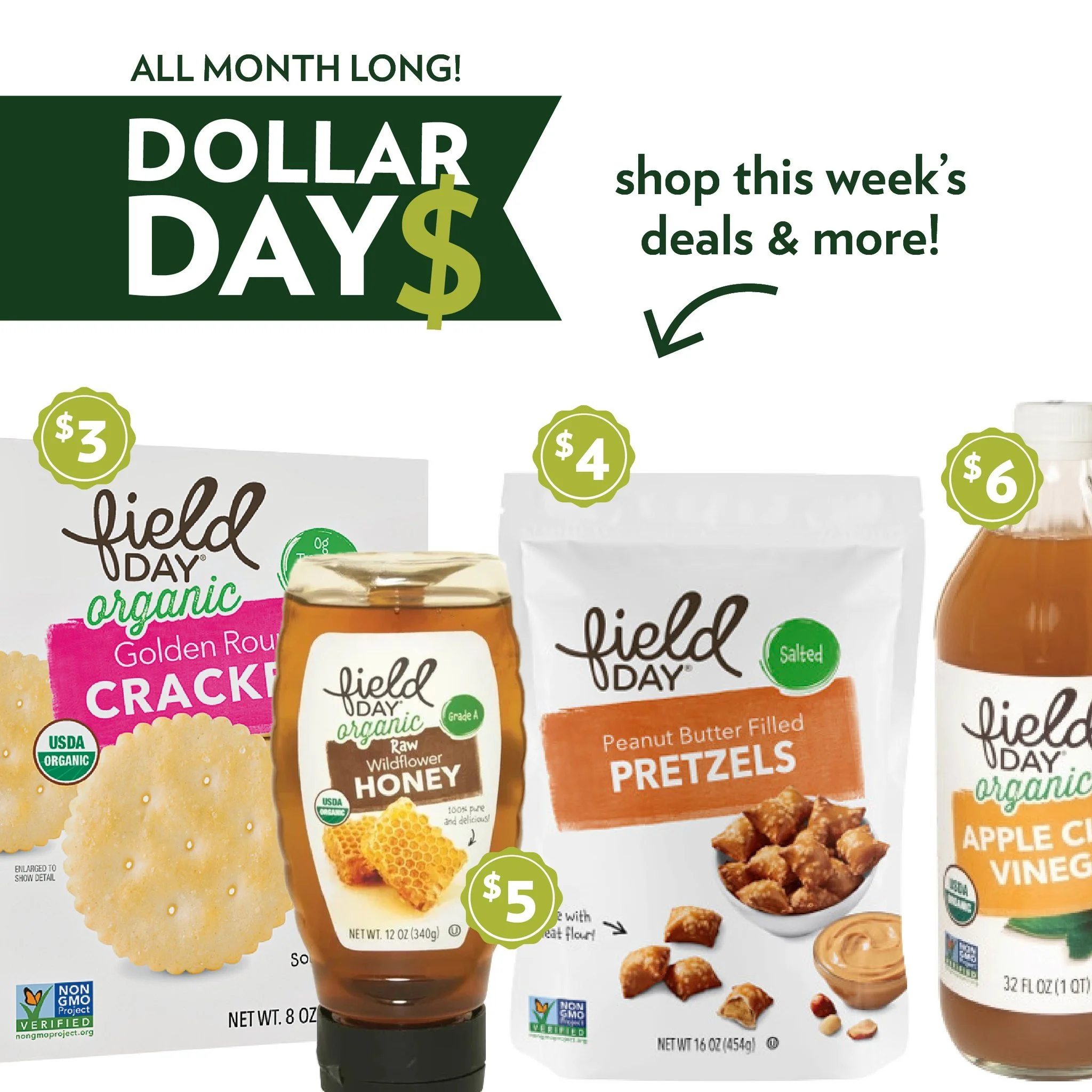 Week 3 of March Dollar Days is here at People&rsquo;s Food Co-op!  New deals just dropped, and the savings are still going strong!

This week, stock up on Field Day favorites like Peanut Butter Filled Pretzels, Organic Golden Round Crackers, Organic 