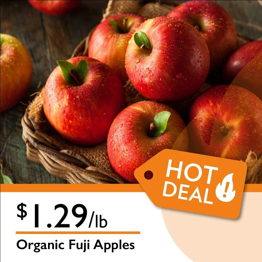 Organic Fuji Apples for just $1.29/lb ✨🍎
Crisp, juicy, and perfectly sweet, Fuji apples are a go-to for snacking, baking, and everything in between. Now 50% OFF, it&rsquo;s the perfect time to stock up. Don&rsquo;t miss out on this fresh, flavorful 