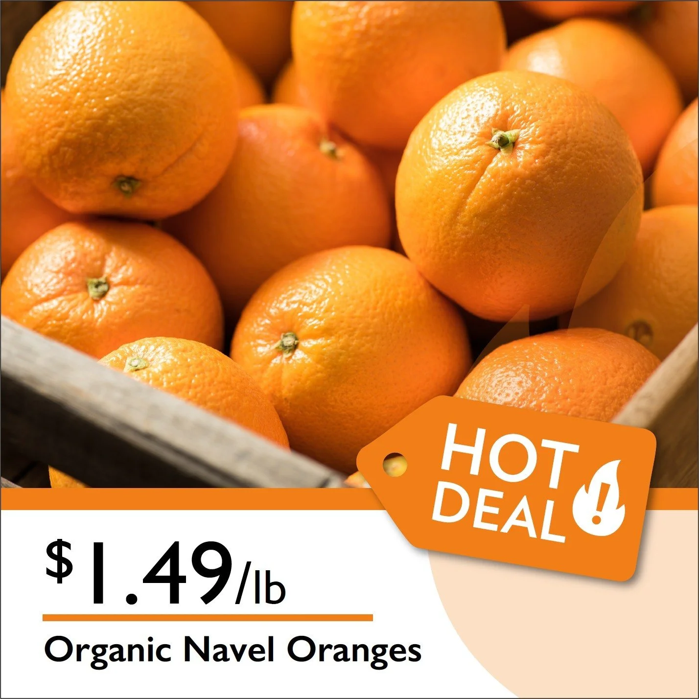 Stock up on Organic Navel Oranges &ndash; just $1.49/lb 🍊
These sweet, juicy oranges are bursting with fresh citrus flavor and are perfect for snacking, juicing, or adding to your favorite recipes. Dont wait! This offer ends April 21st, so hurry in 
