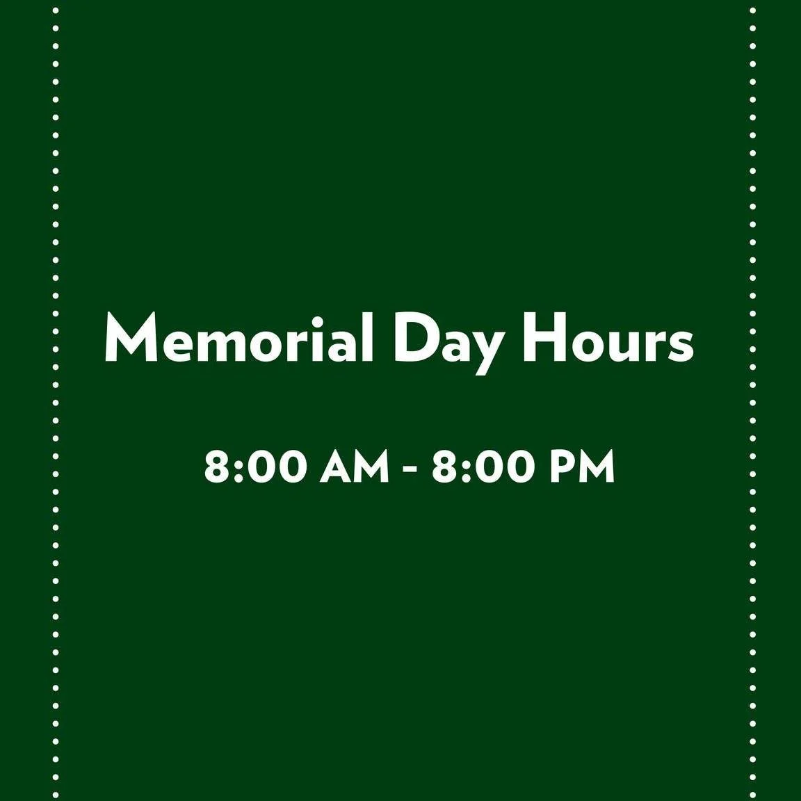 A friendly reminder that the Co-op will have adjusted hours on Monday for Memorial Day. Wishing everyone a safe, healthy, and enjoyable holiday weekend from all of us at the Co-op!
