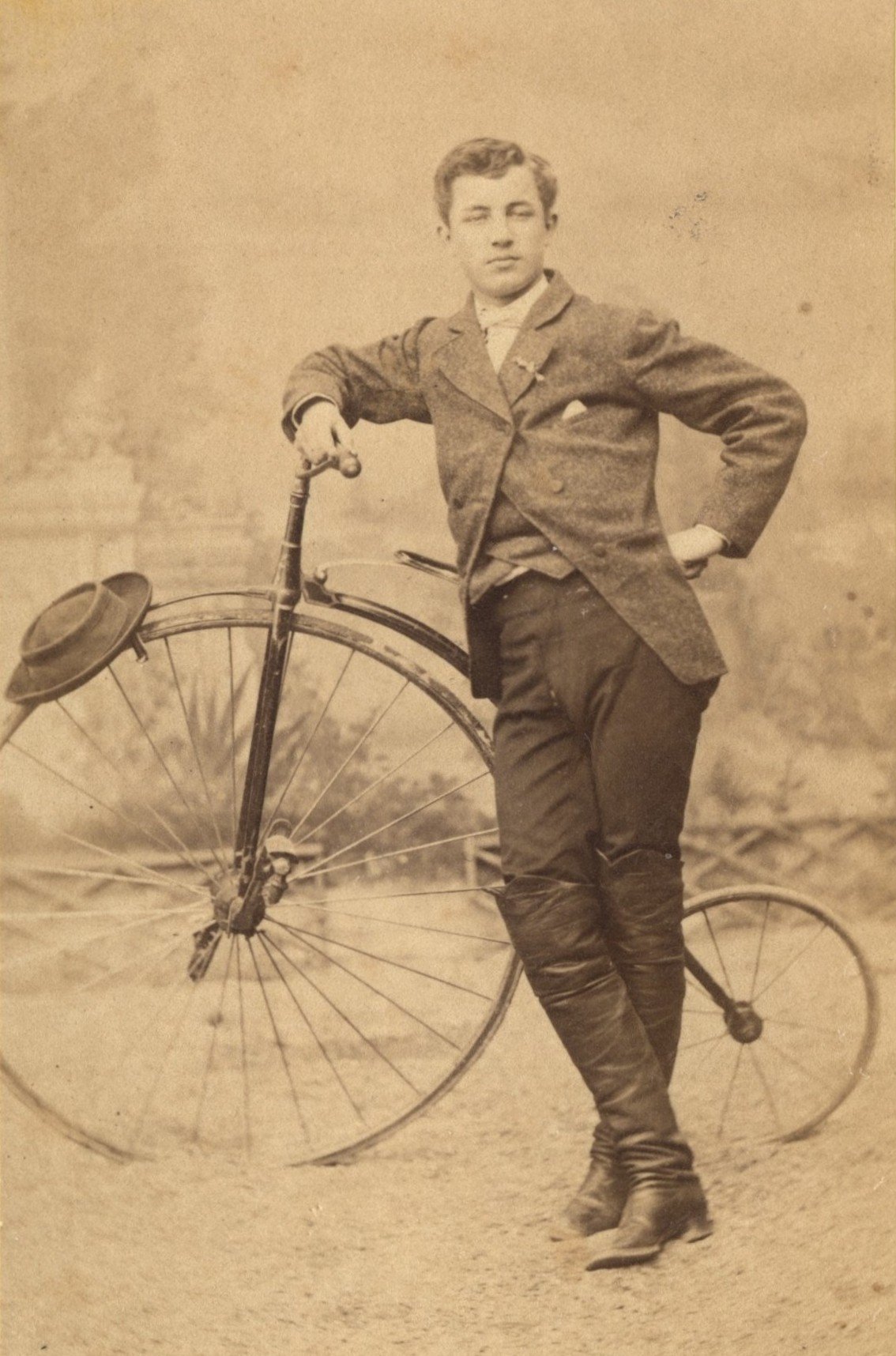 Man with Meyer Transitional Velocipede