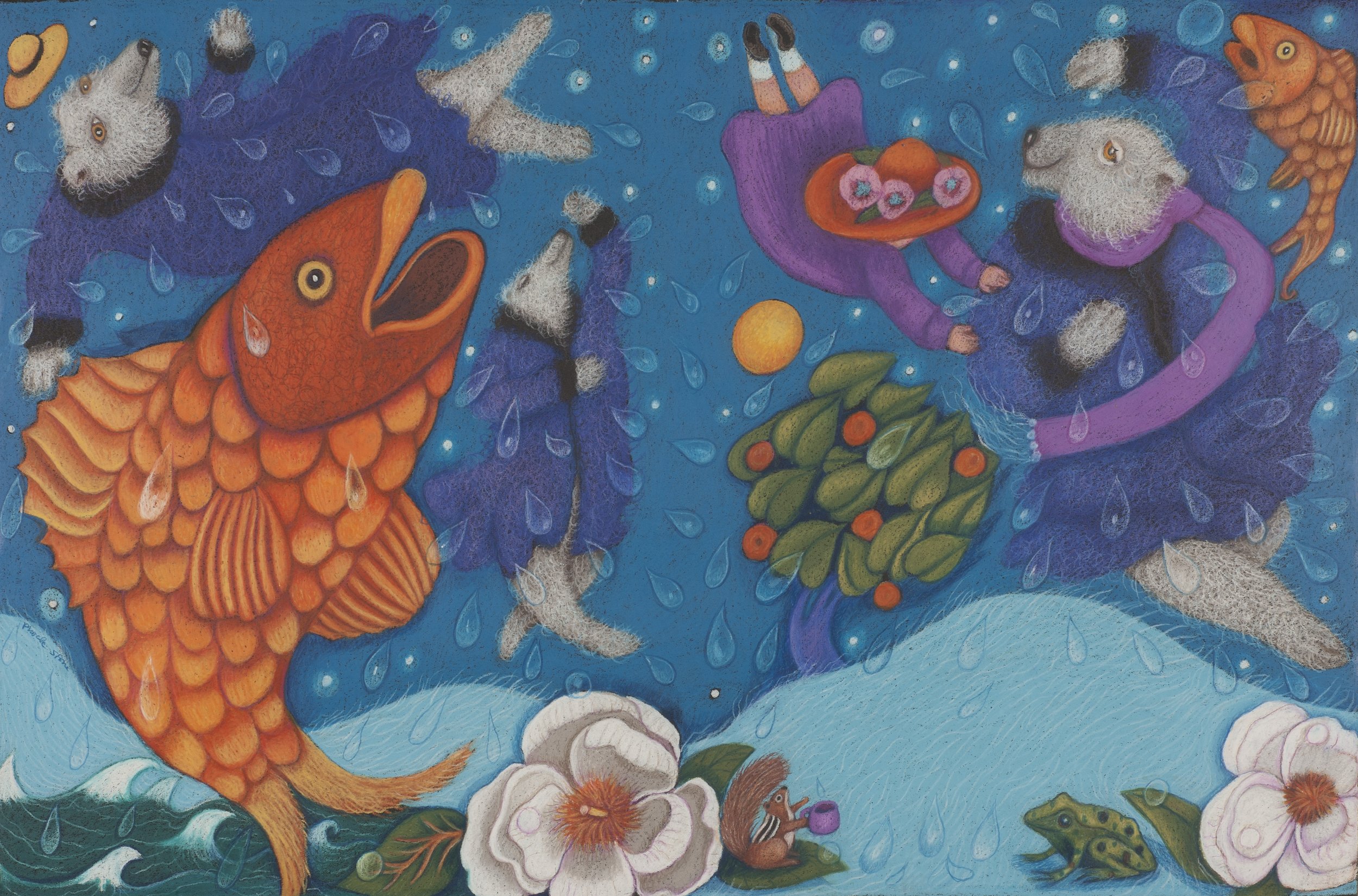 Phoebe Stone; "Fish Leap from the Water," 1997; Pastel; From "When the Wind Bears Go Dancing"