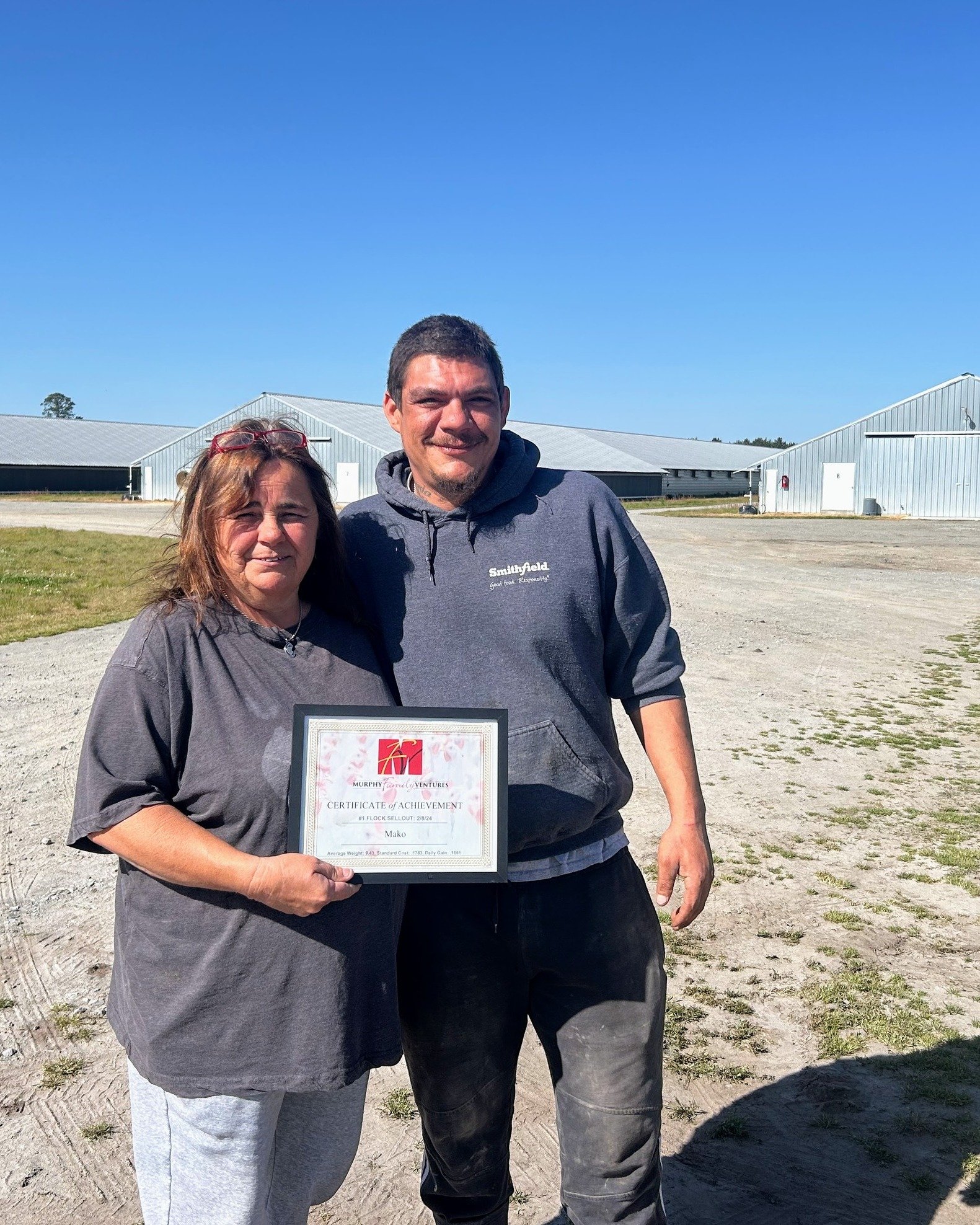 Congratulations to JM Wings and Mako Farms for winning first place in closeout for March and February! Caleb Whaley and Manager Trainee Cesar Rodriguez received the award on behalf of JM Wings for the March closeout, while Mako Chicken Farm Manager L