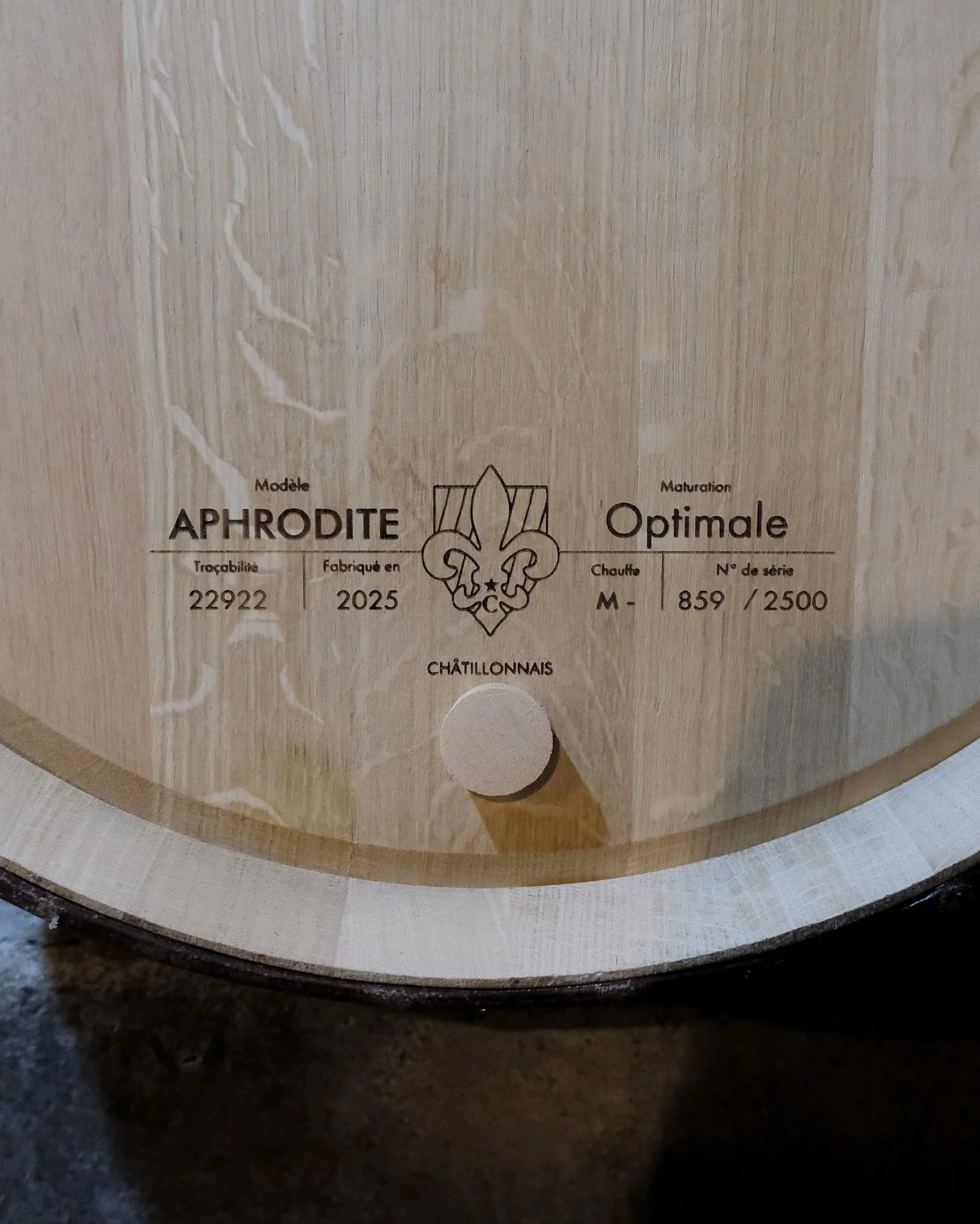 En 2020, nous avons imaginé un cartouche gravé pour nos fûts : un outil visuel fort, né de notre volonté d’afficher fièrement l’identité technique de chaque tonneau.
Pensé comme un v&