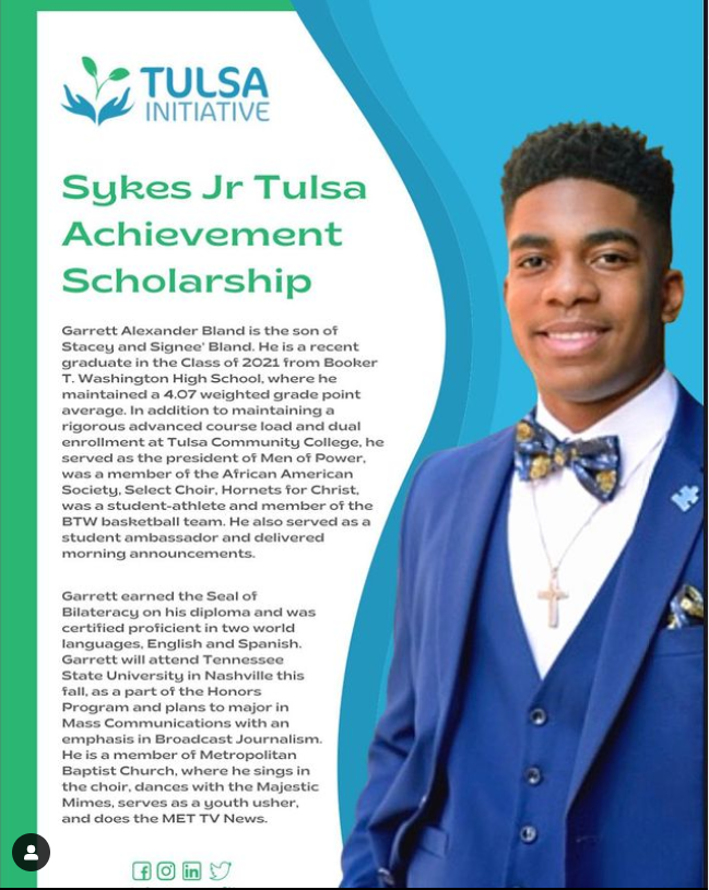 Tulsa Scholarship Awarded to Garrett Bland — The Tulsa Initiative | The ...