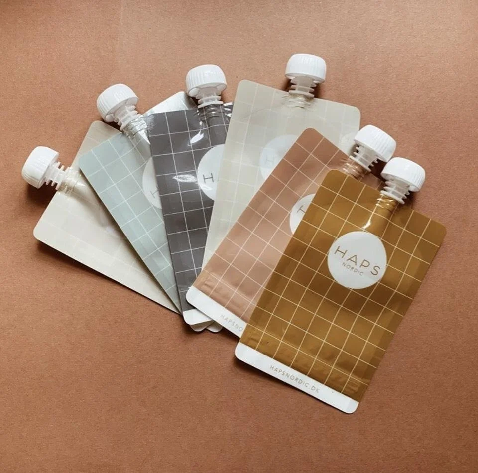 Lot De 3 Gourdes Pour Bebe Reutilisables Moutarde Vieux Rose Gris Haps Nordic Coco And Mama