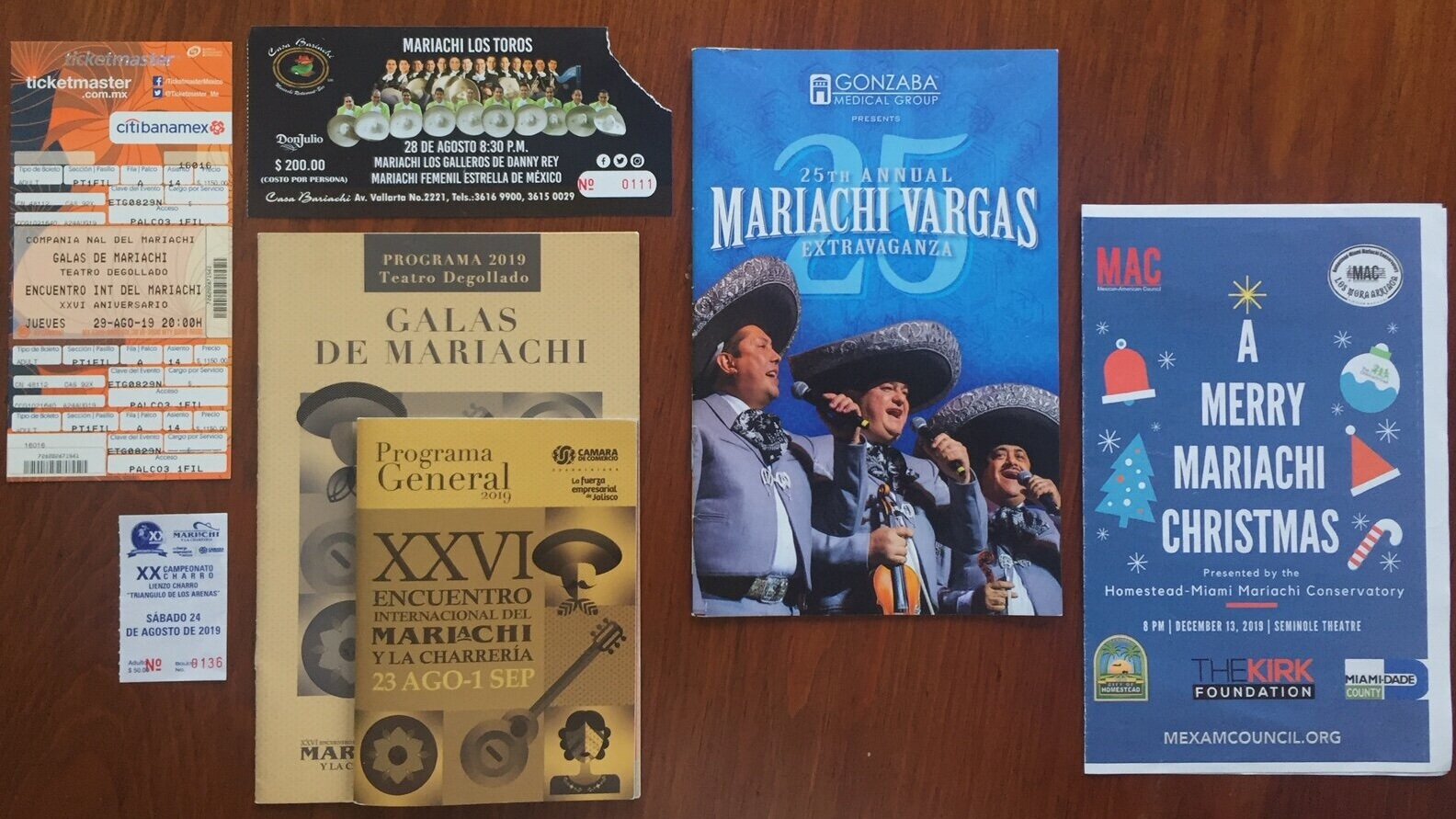 Tickets from mariachi events attended in Guadalajara, Mexico and San Antonio, Texas