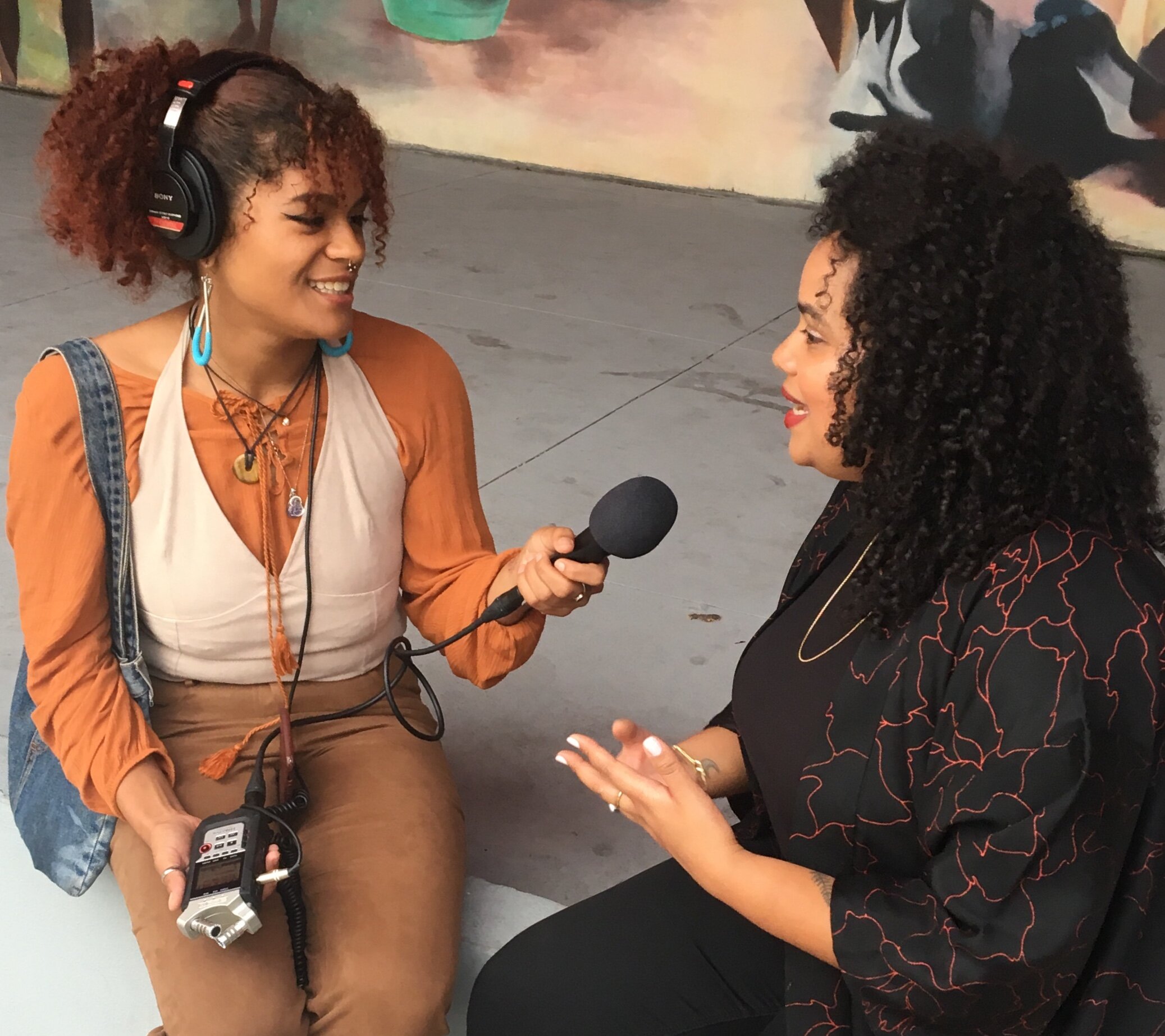 Luz Estrella Cruz, University of Miami student podcaster, with filmmaker Diana Peralta at LHCC during Third Horizon, 2020.