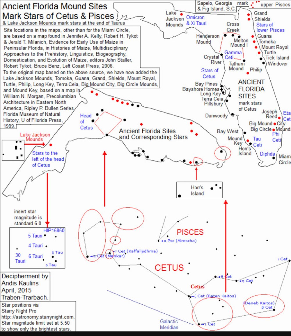 ancient Florida mound sites, map credit Andis Kaulins