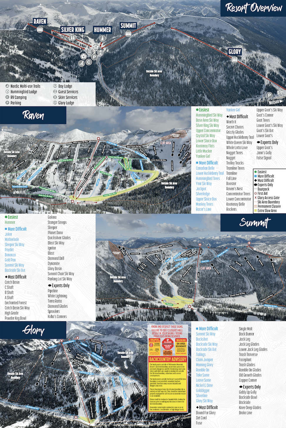 Trail map for Whitewater ski resort, British Columbia