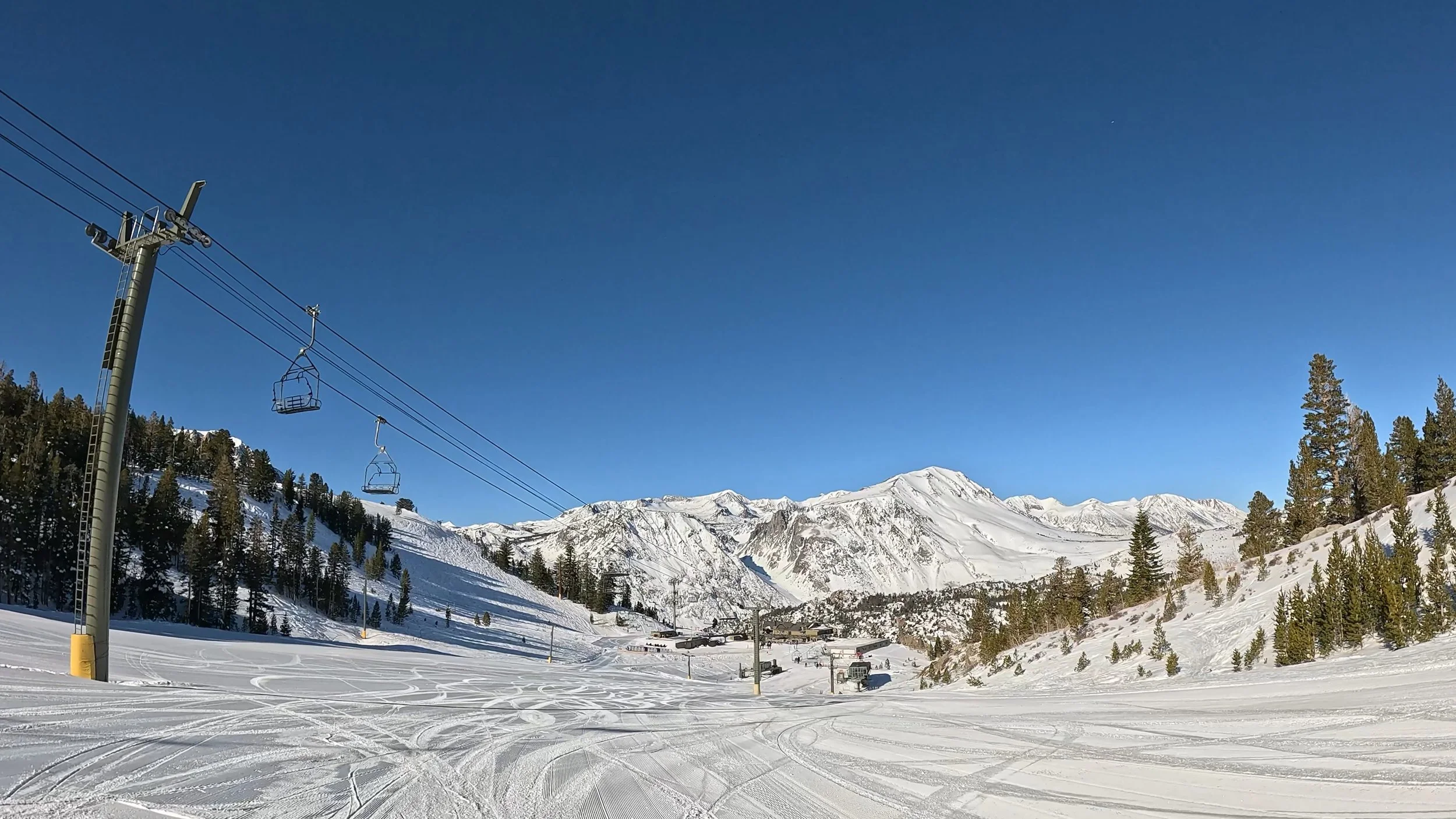 A view of sunny Sierra ski slopes from June Mountain.