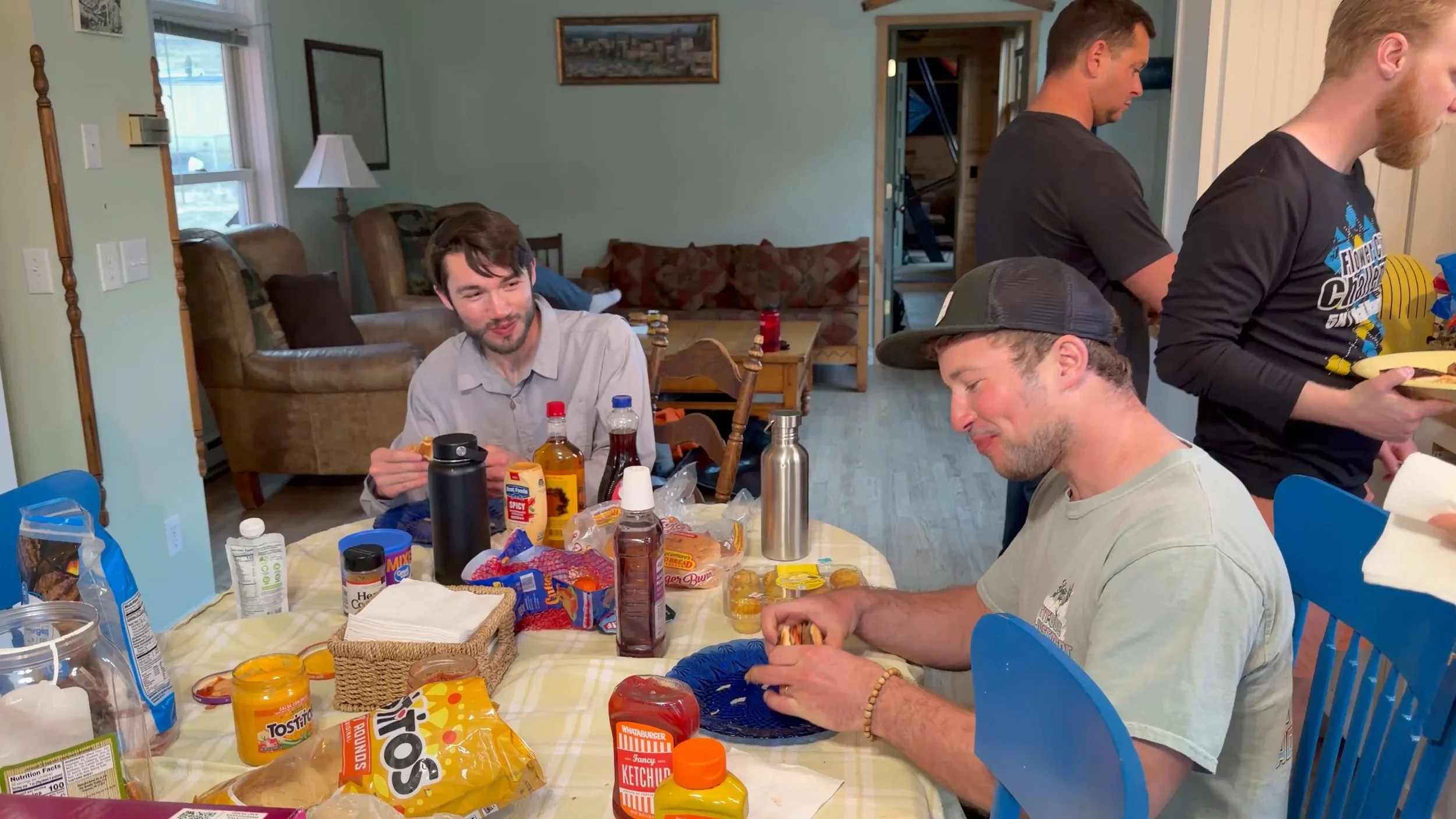 A burger night in a ski chalet.