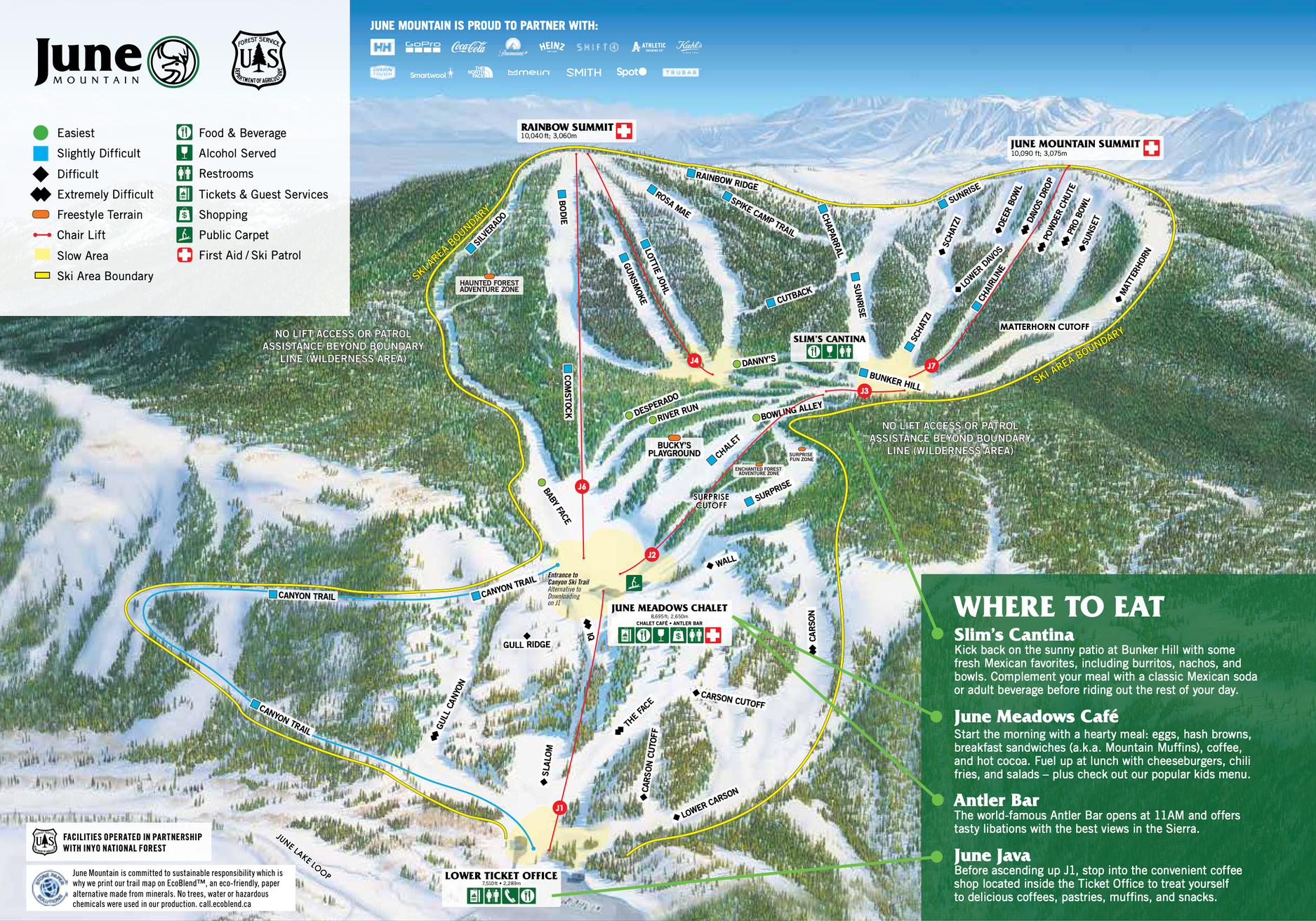 June Mountain ski resort trail map.