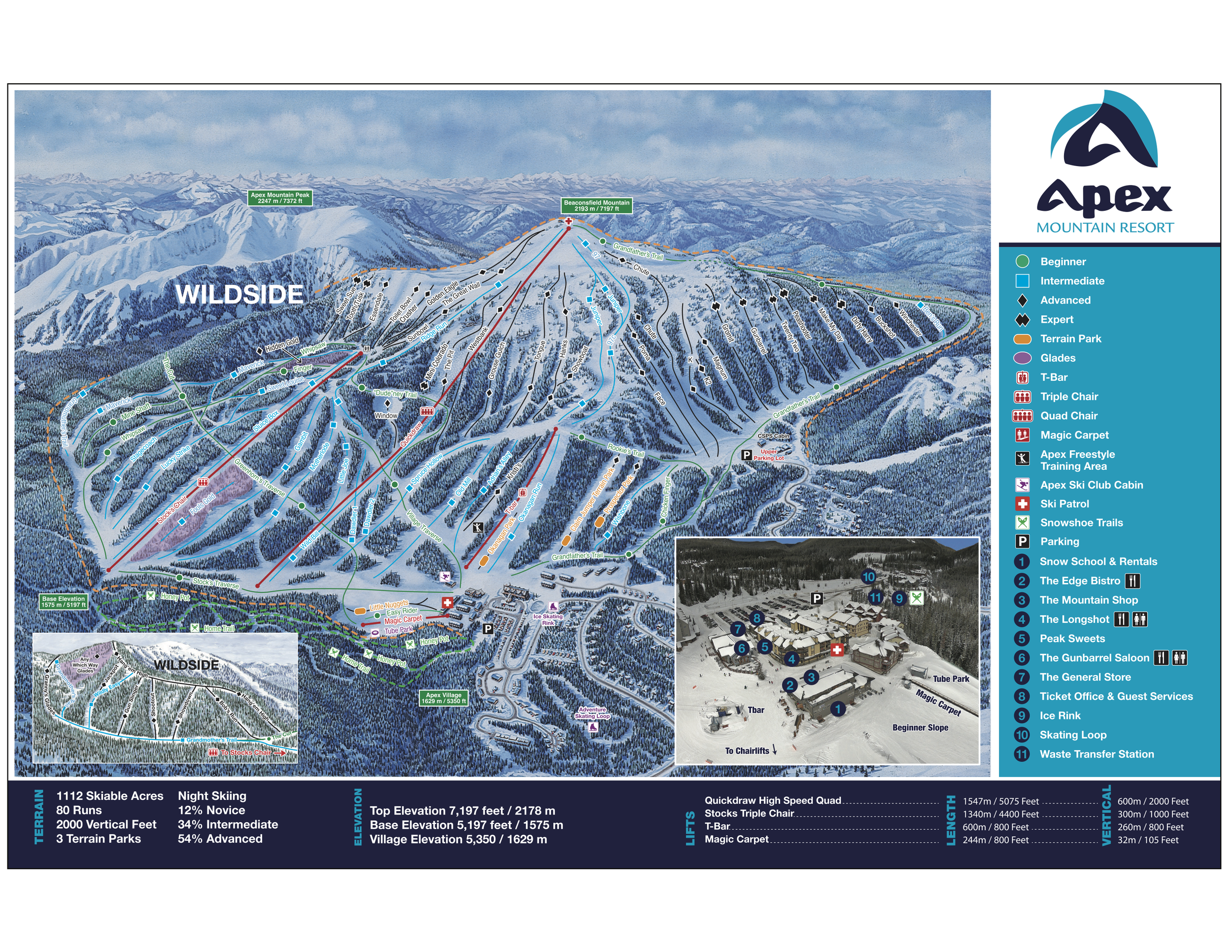 Trail map for Apex mountain resort, British Columbia, Canada