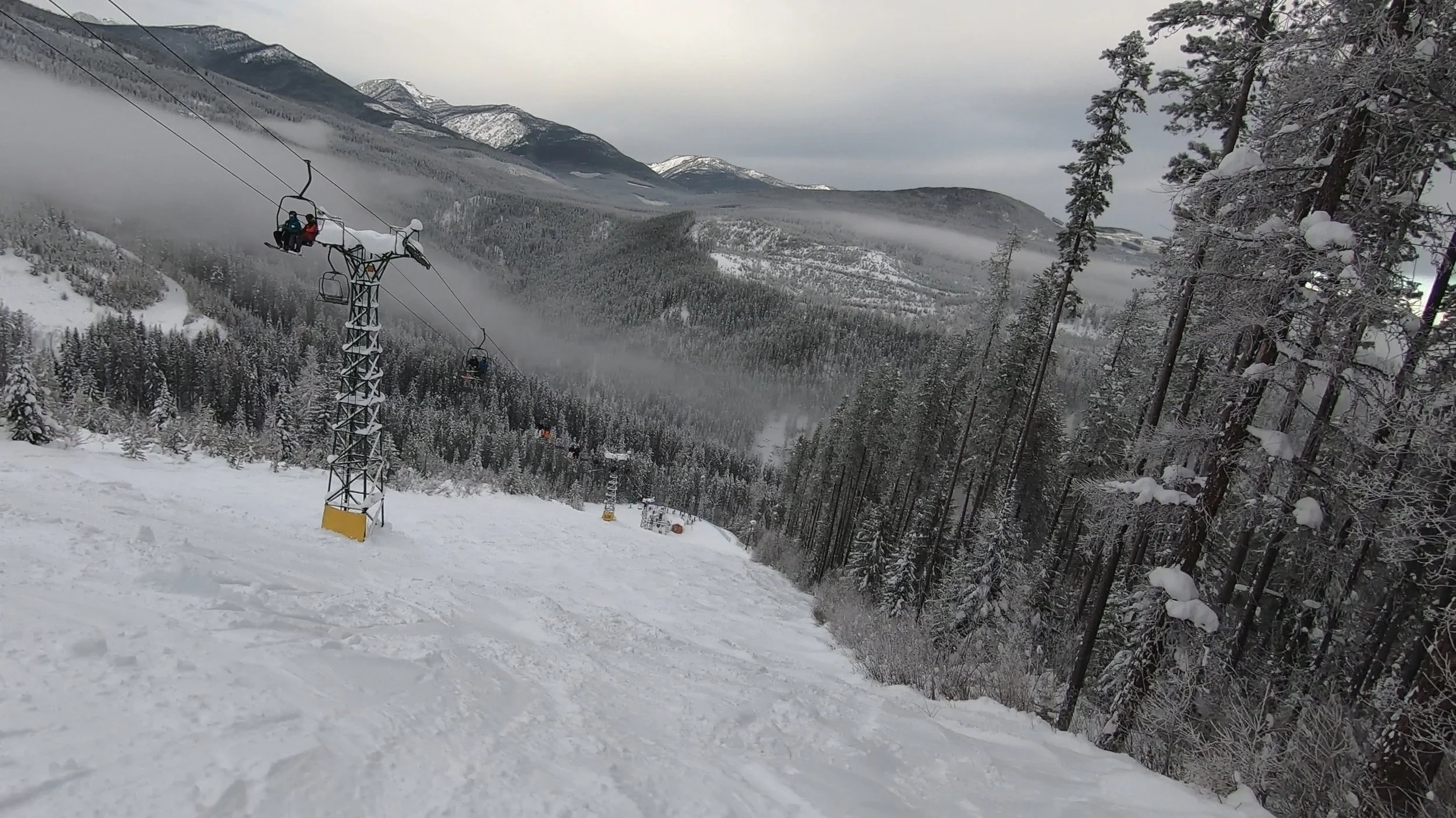 A view down the Tamarack double chairlift at Kimberley ski resort.