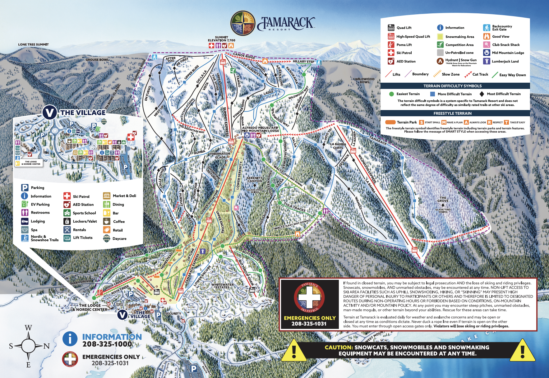 Trail map for Tamarack ski resort, Idaho