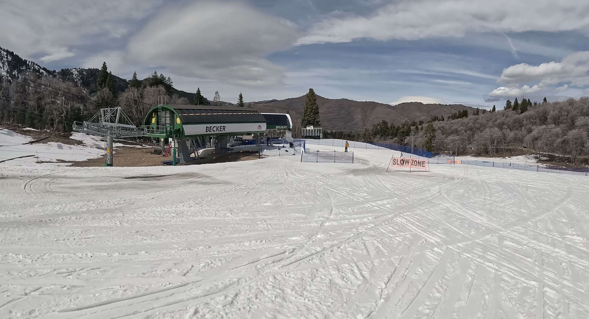 Approaching the bottom station of a chairlift at Snowbasin ski resort, Utah