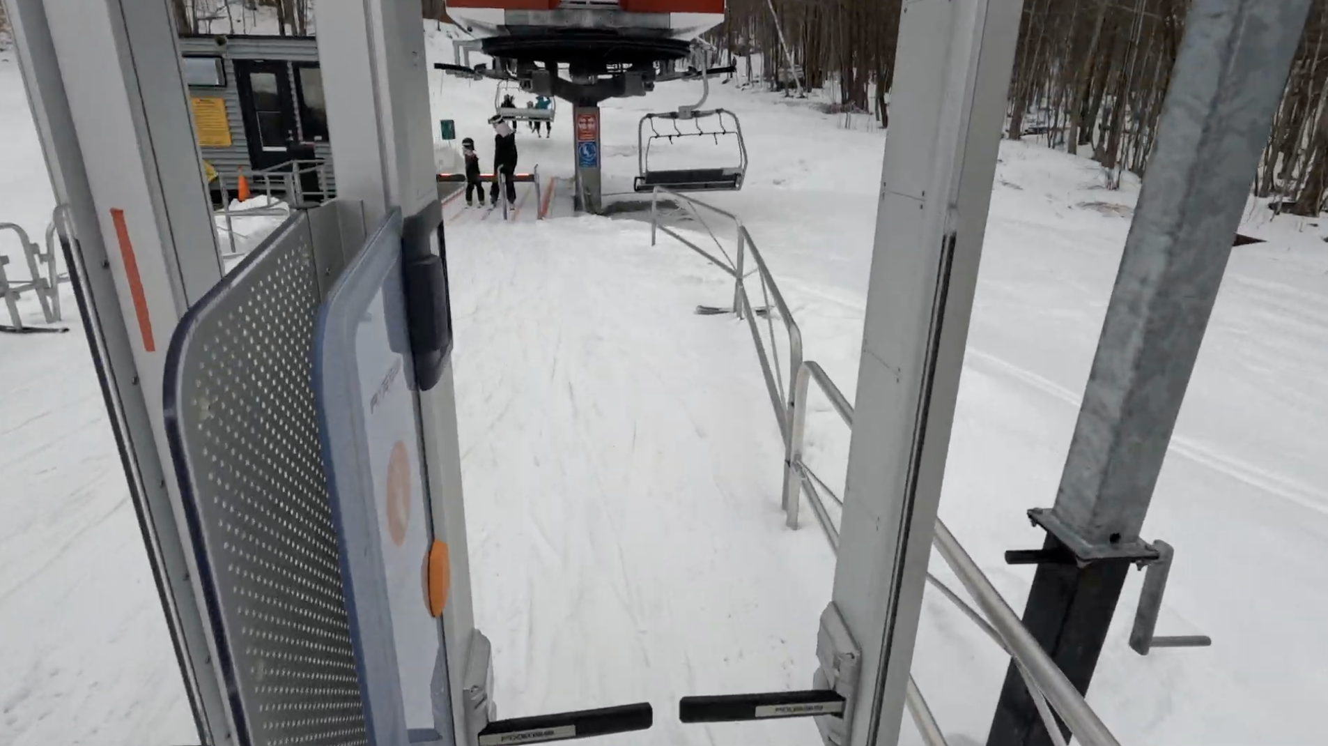 Going through an automated ticket gate for a ski lift at Mont Orford, Quebec