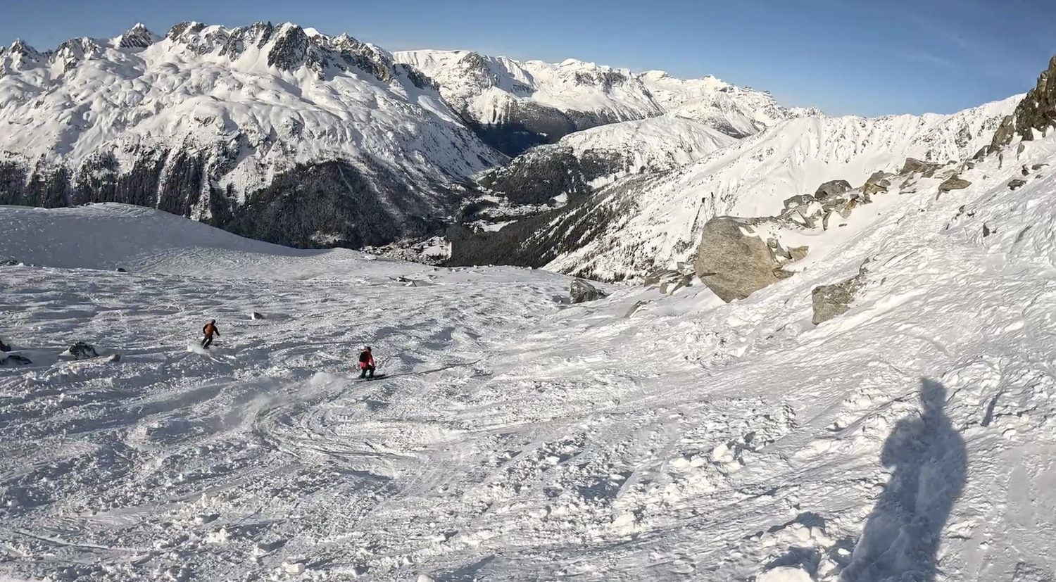 Skiers on off-piste terrain at Grands Montets